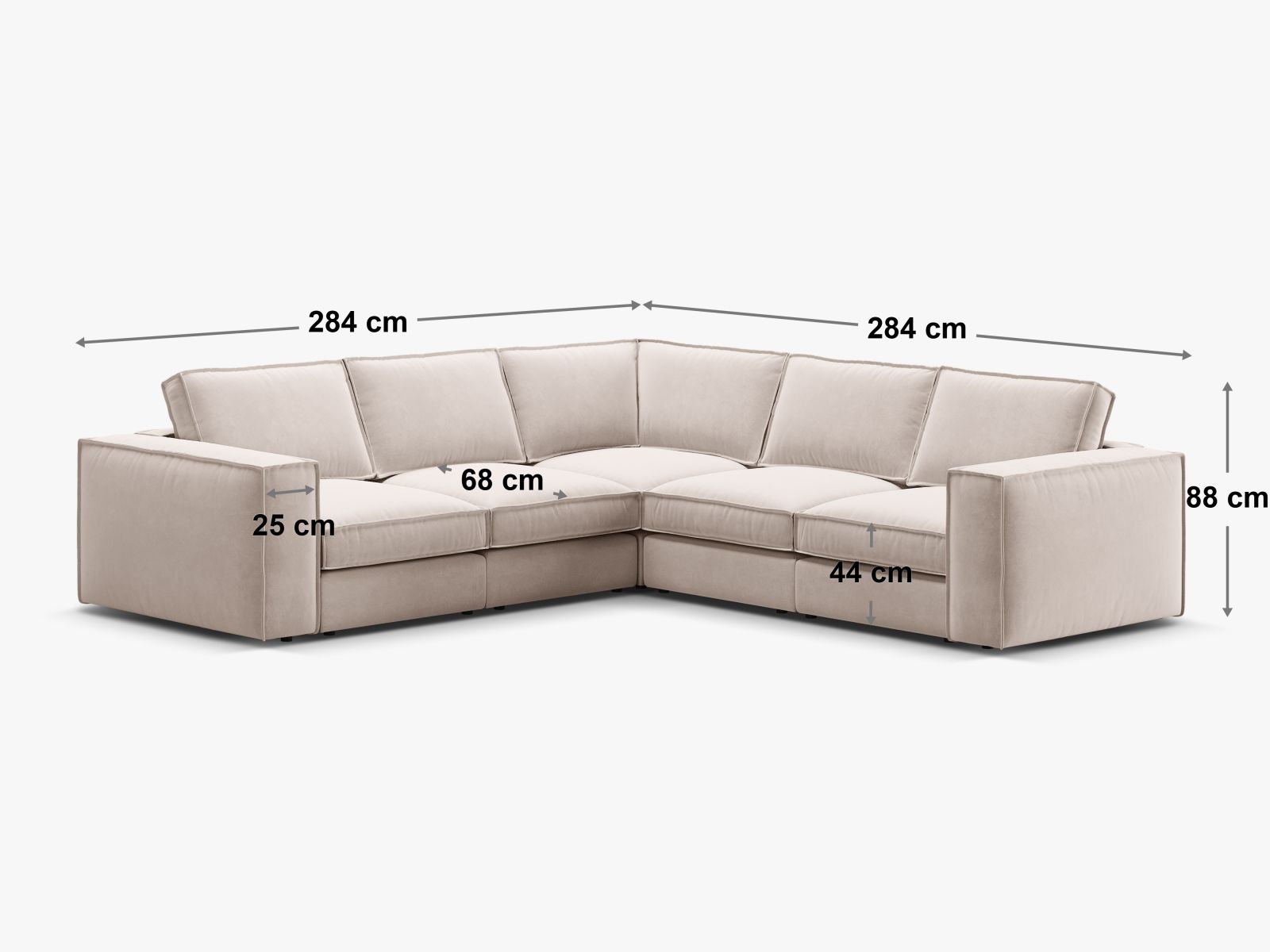 Elegantes symmetrisches 4-Sitzer Ecksofa Pola von Micadoni, perfekt für gemütliche Wohnzimmer und stilvolle Einrichtung.