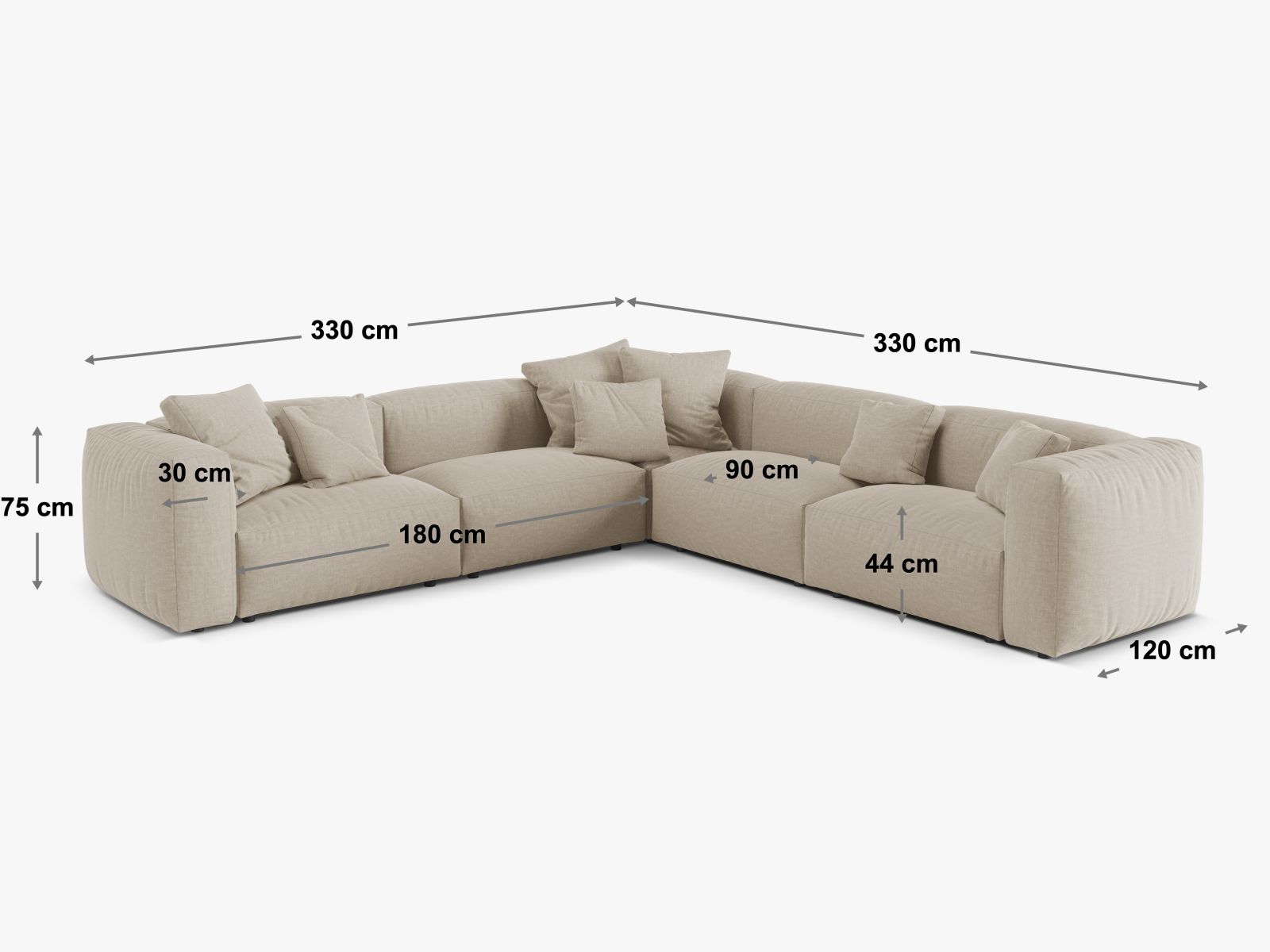 Geräumiges und modernes 5-Sitzer Ecksofa Symmetric XL Martina in trendigem Green-Vogue, perfekt für stilvolle Wohnzimmer.