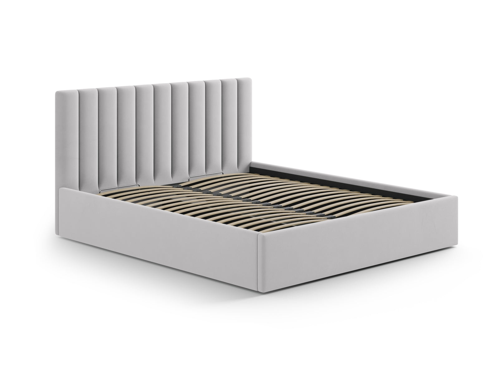Stilvolles Kopfteil Allison in 150 cm Breite, aus edlem Silver-Bluvel, perfekt für moderne Schlafzimmer und gemütliche Akzente.