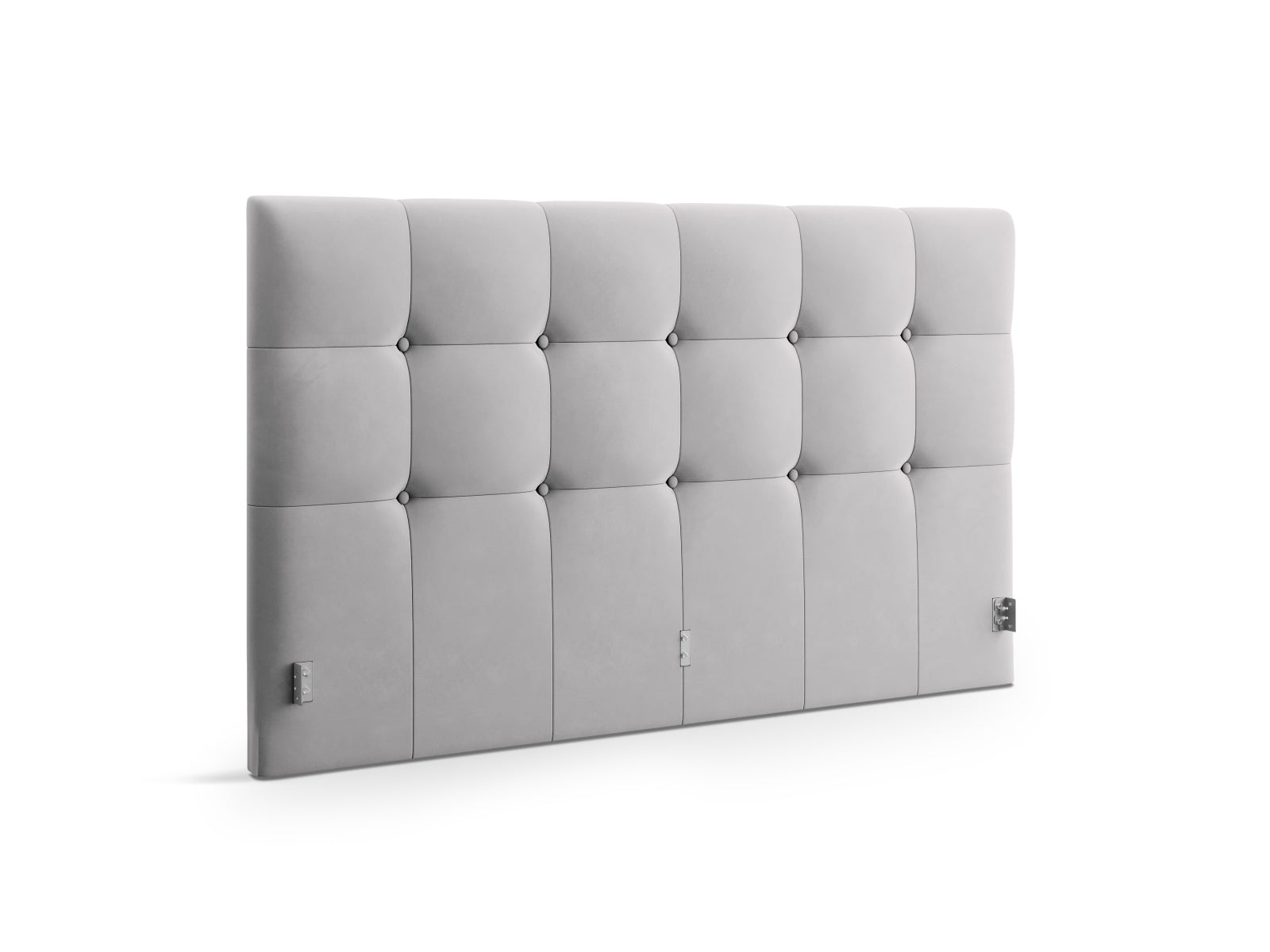 Luxuriöses Phaedra Velour Kopfteil in zartem Silberblau, ideal für ein modernes Schlafzimmer-Design und stilvolle Akzente.
