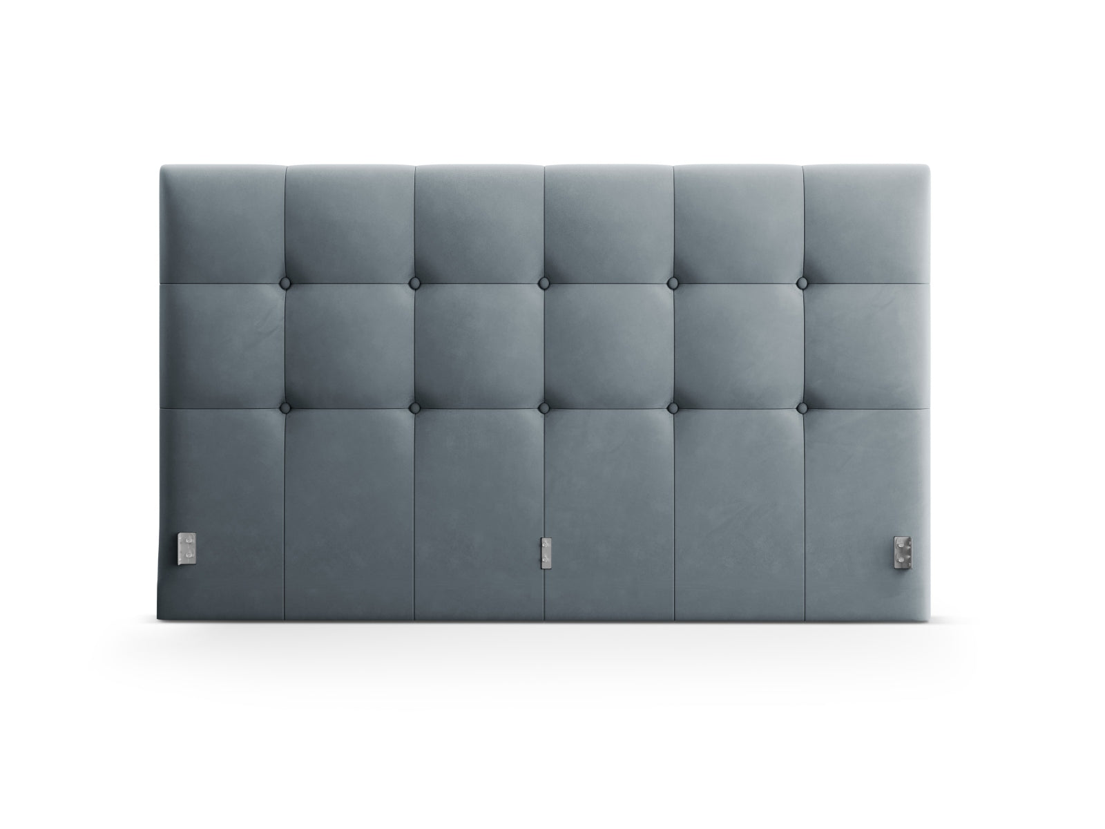 Elegantes Phaedra Velour Kopfteil in sanftem Blau, ideal für stilvolle Schlafzimmergestaltung. Hochwertige Verarbeitung von Micadoni.