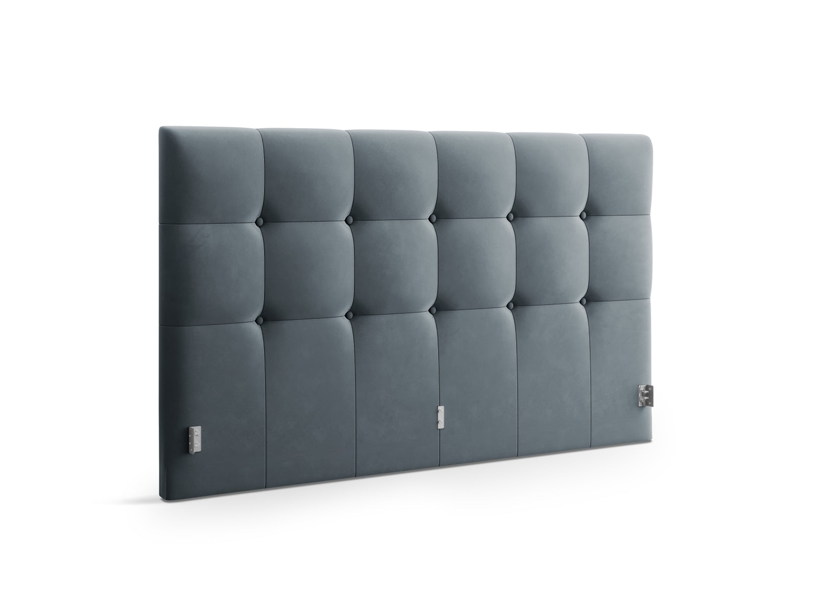 Elegantes Kopfteil Phaedra aus Velours in sanftem Blau, ideal für ein modernes Schlafzimmerambiente. Hochwertige Verarbeitung von Micadoni.