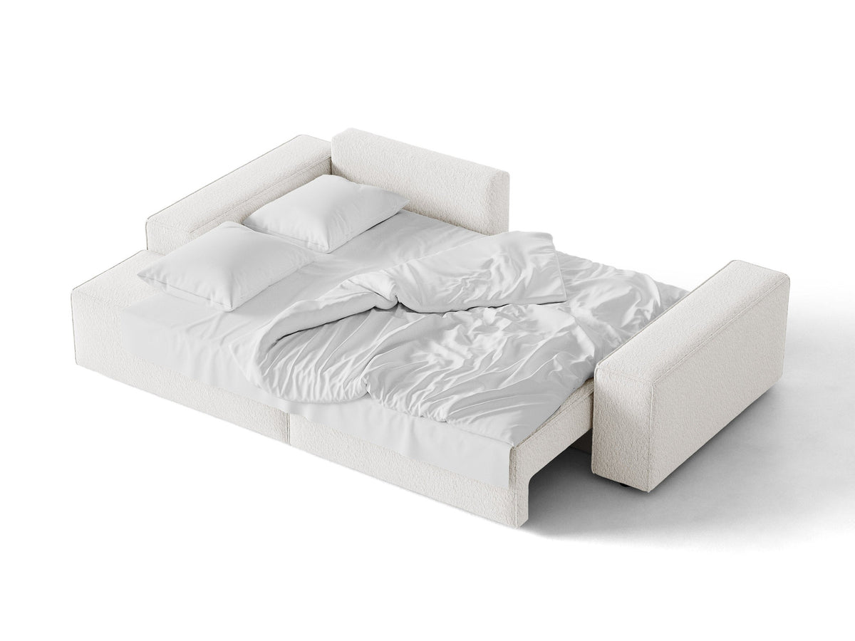 Jodie Boucle Ecksofa links mit Schlaffunktion und Stauraumbox 3 Sitzer in White-Baloo präsentiert im Onlineshop von KAQTU Design AG. Bettsofa links ist von Micadoni