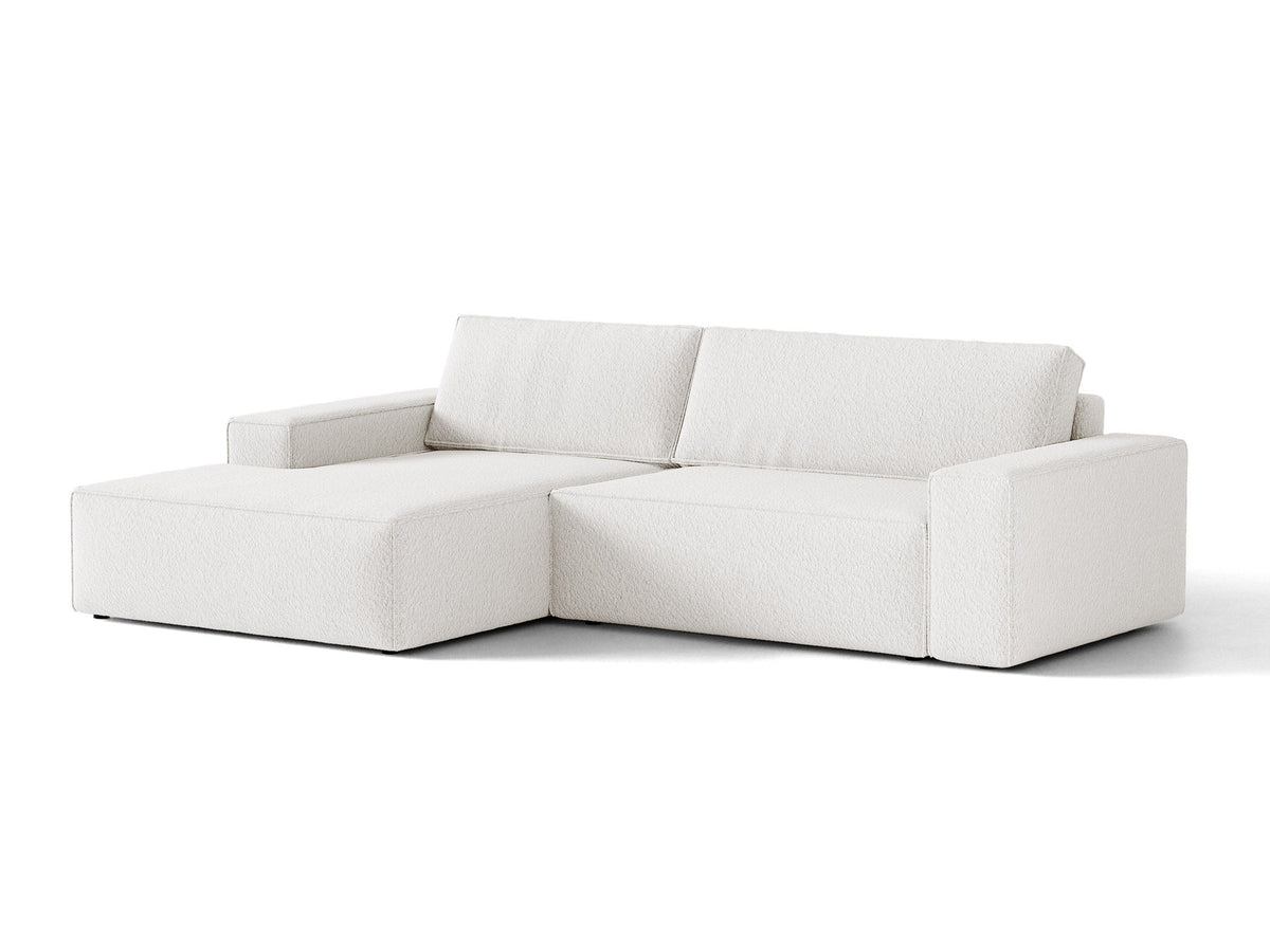Jodie Boucle Ecksofa links mit Schlaffunktion und Stauraumbox 3 Sitzer in White-Baloo präsentiert im Onlineshop von KAQTU Design AG. Bettsofa links ist von Micadoni