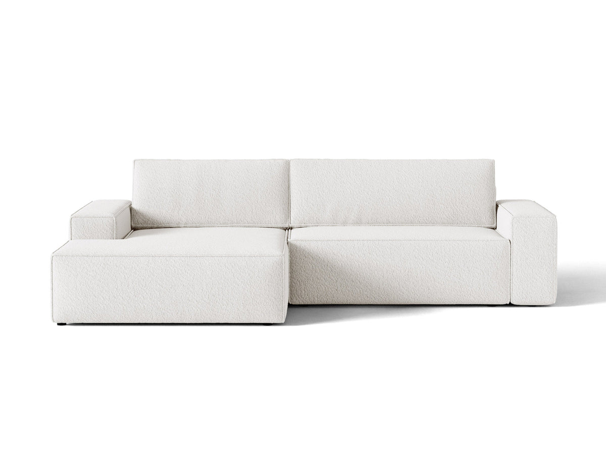 Jodie Boucle Ecksofa links mit Schlaffunktion und Stauraumbox 3 Sitzer in White-Baloo präsentiert im Onlineshop von KAQTU Design AG. Bettsofa links ist von Micadoni