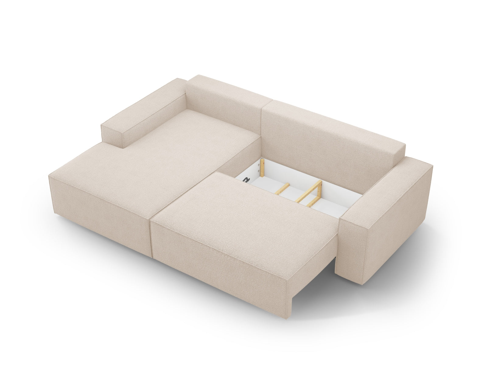 Jodie Boucle Ecksofa links mit Schlaffunktion und Stauraumbox 3 Sitzer in Beige präsentiert im Onlineshop von KAQTU Design AG. Ecksofa links ist von Micadoni