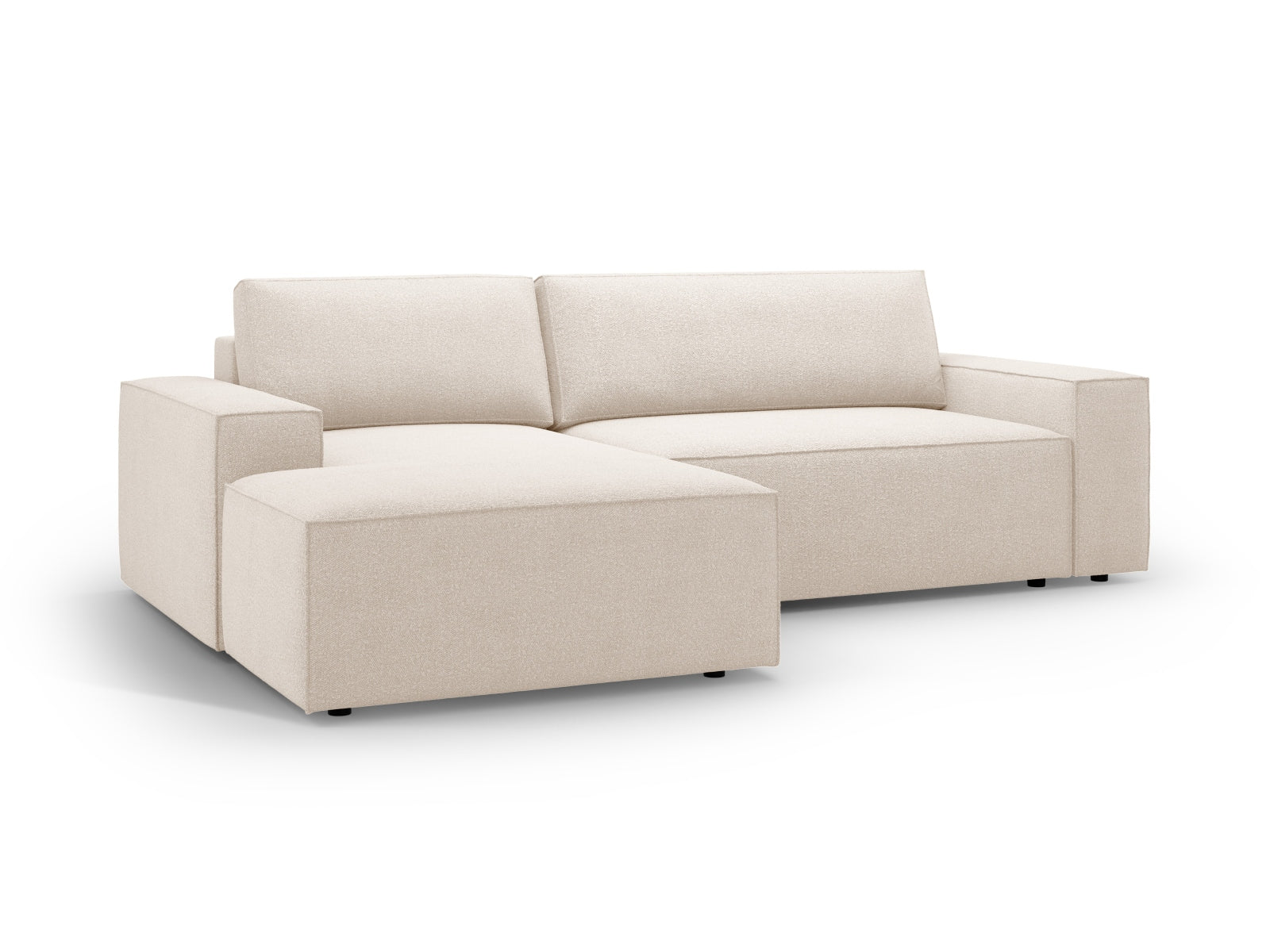 Jodie Boucle Ecksofa links mit Schlaffunktion und Stauraumbox 3 Sitzer in Beige präsentiert im Onlineshop von KAQTU Design AG. Ecksofa links ist von Micadoni