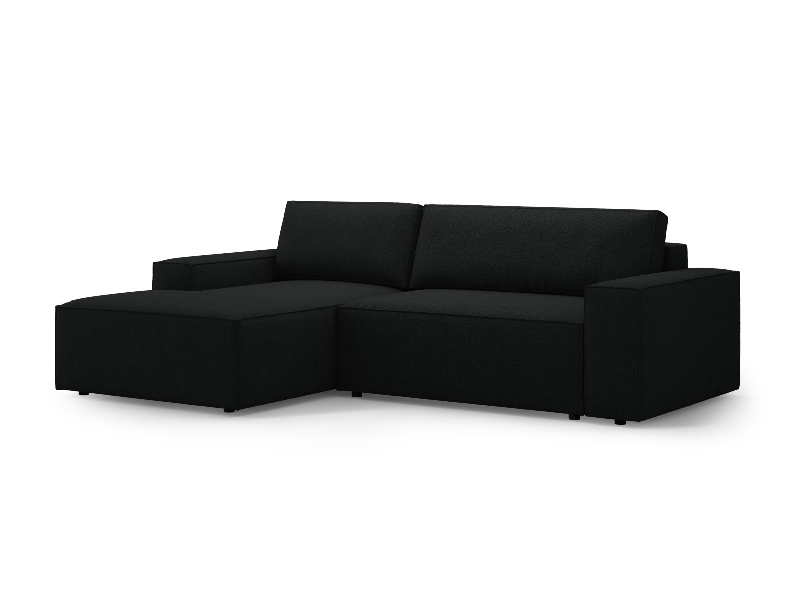 Jodie Boucle Ecksofa links mit Schlaffunktion und Stauraumbox 3 Sitzer in Black präsentiert im Onlineshop von KAQTU Design AG. Ecksofa links ist von Micadoni