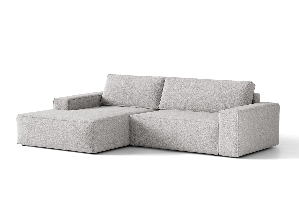 Jodie Boucle Ecksofa links mit Schlaffunktion und Stauraumbox 3 Sitzer in Light Grey-Baloo präsentiert im Onlineshop von KAQTU Design AG. Bettsofa links ist von Micadoni