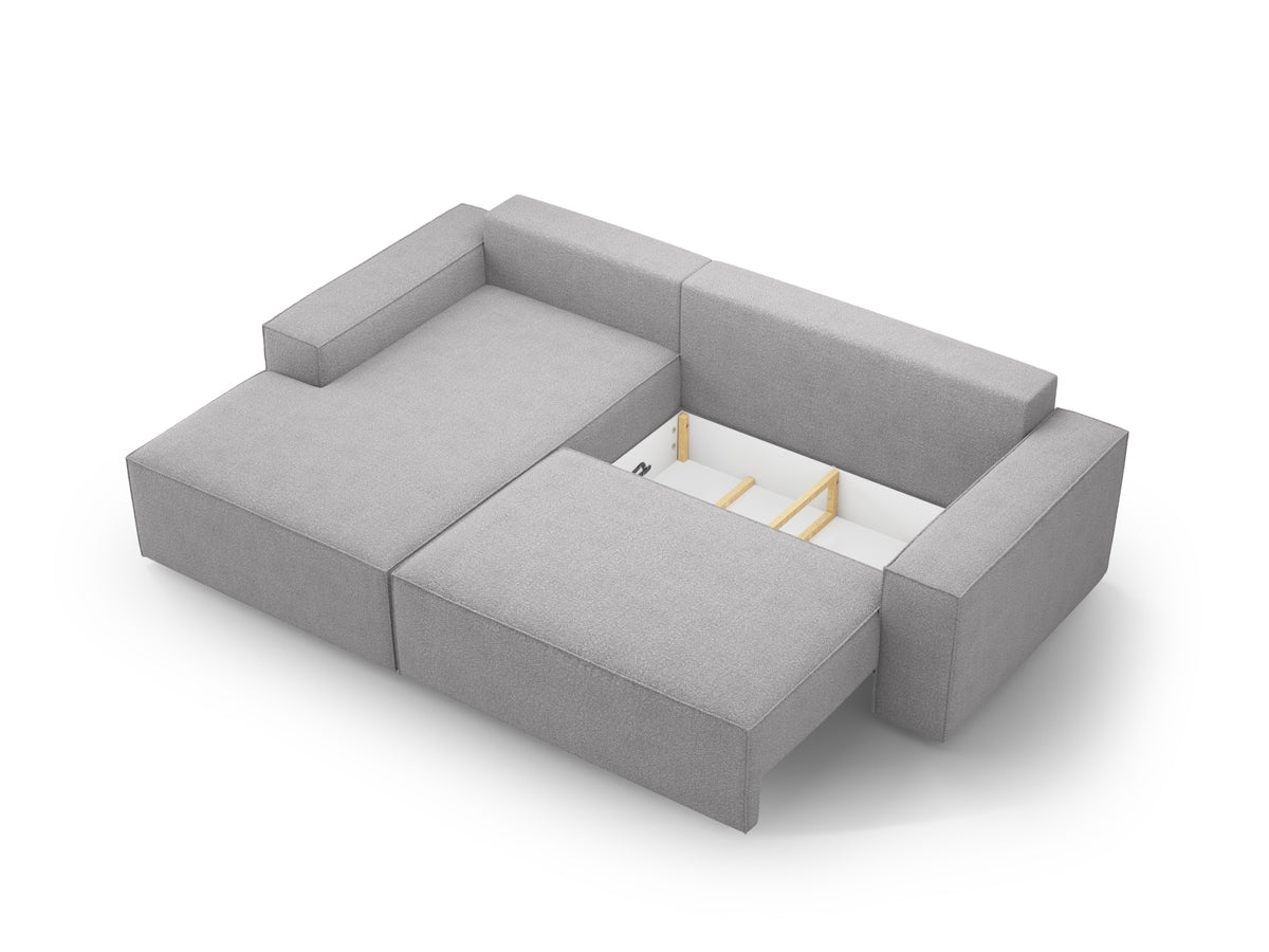 Jodie Boucle Ecksofa links mit Schlaffunktion und Stauraumbox 3 Sitzer in Light Grey-Baloo präsentiert im Onlineshop von KAQTU Design AG. Bettsofa links ist von Micadoni