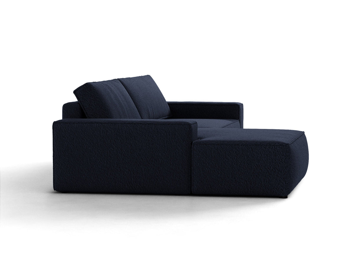 Jodie Boucle Ecksofa links mit Schlaffunktion und Stauraumbox 3 Sitzer in Dark Blue-Baloo präsentiert im Onlineshop von KAQTU Design AG. Bettsofa links ist von Micadoni
