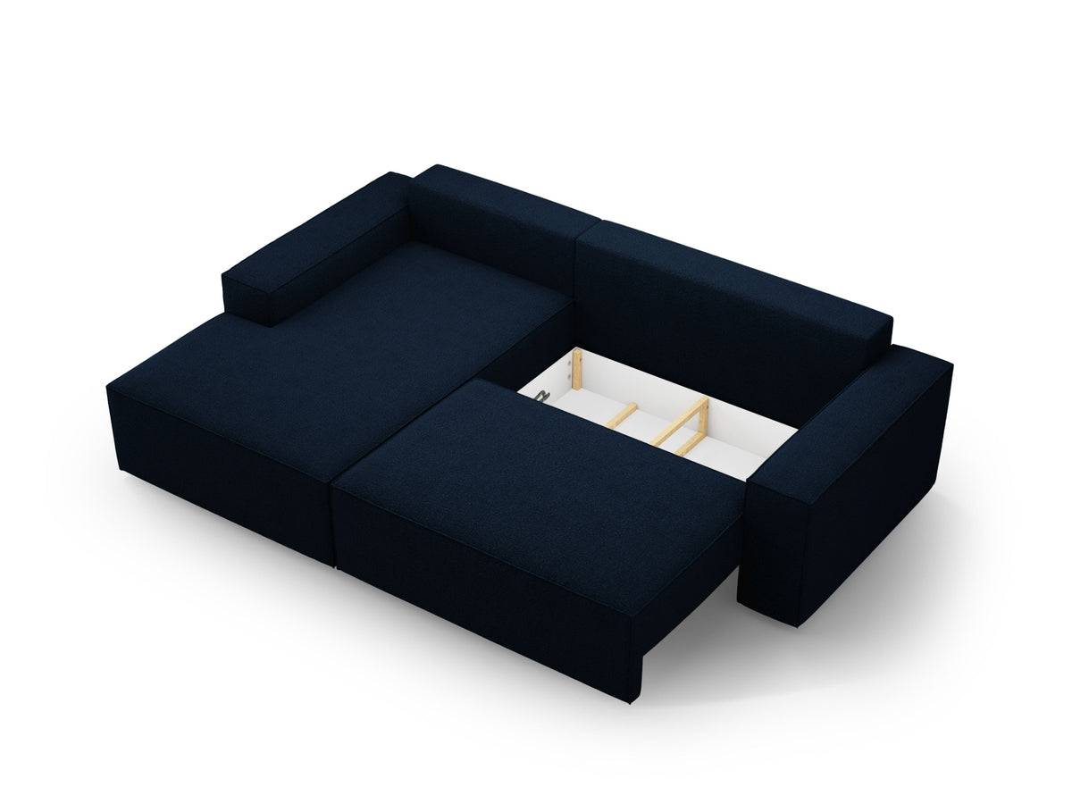 Jodie Boucle Ecksofa links mit Schlaffunktion und Stauraumbox 3 Sitzer in Dark Blue-Baloo präsentiert im Onlineshop von KAQTU Design AG. Bettsofa links ist von Micadoni