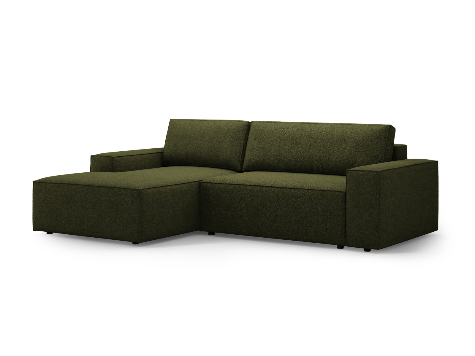Jodie Boucle Ecksofa links mit Schlaffunktion und Stauraumbox 3 Sitzer in Dark Olive Green präsentiert im Onlineshop von KAQTU Design AG. Ecksofa links ist von Micadoni