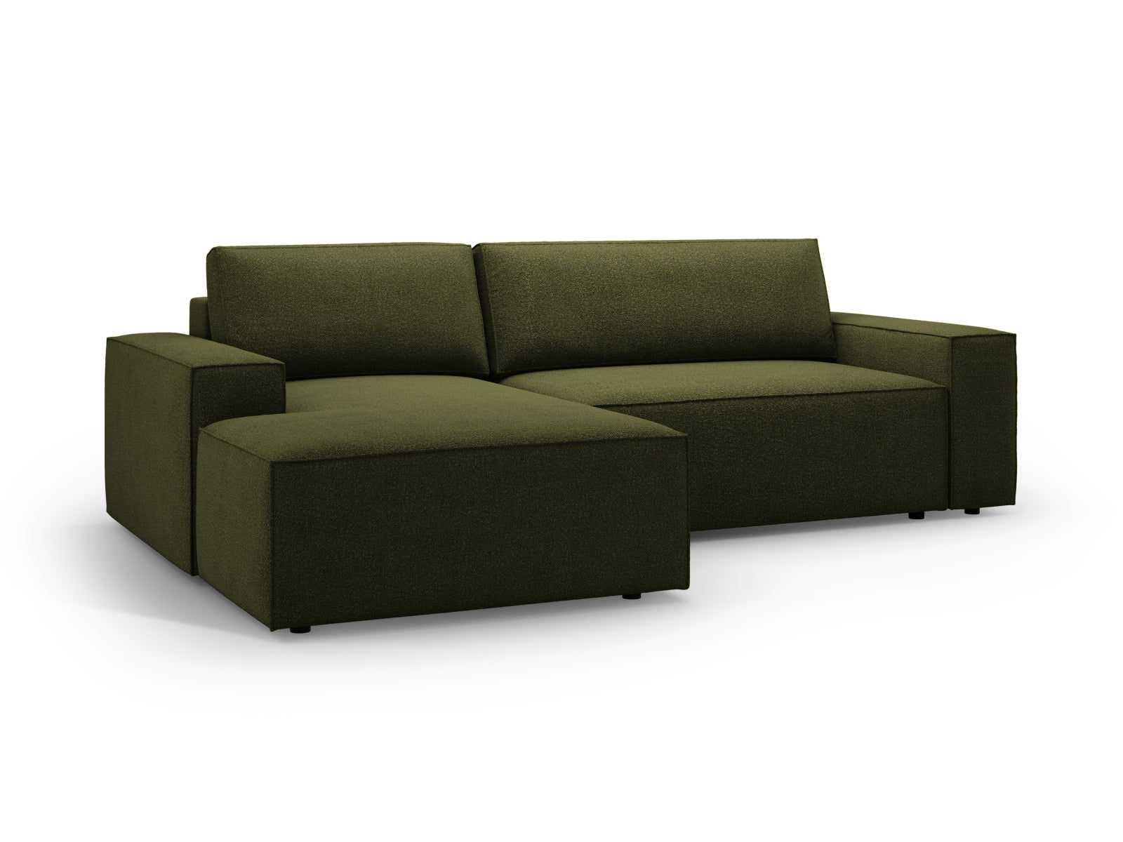 Jodie Boucle Ecksofa links mit Schlaffunktion und Stauraumbox 3 Sitzer in Dark Olive Green präsentiert im Onlineshop von KAQTU Design AG. Ecksofa links ist von Micadoni