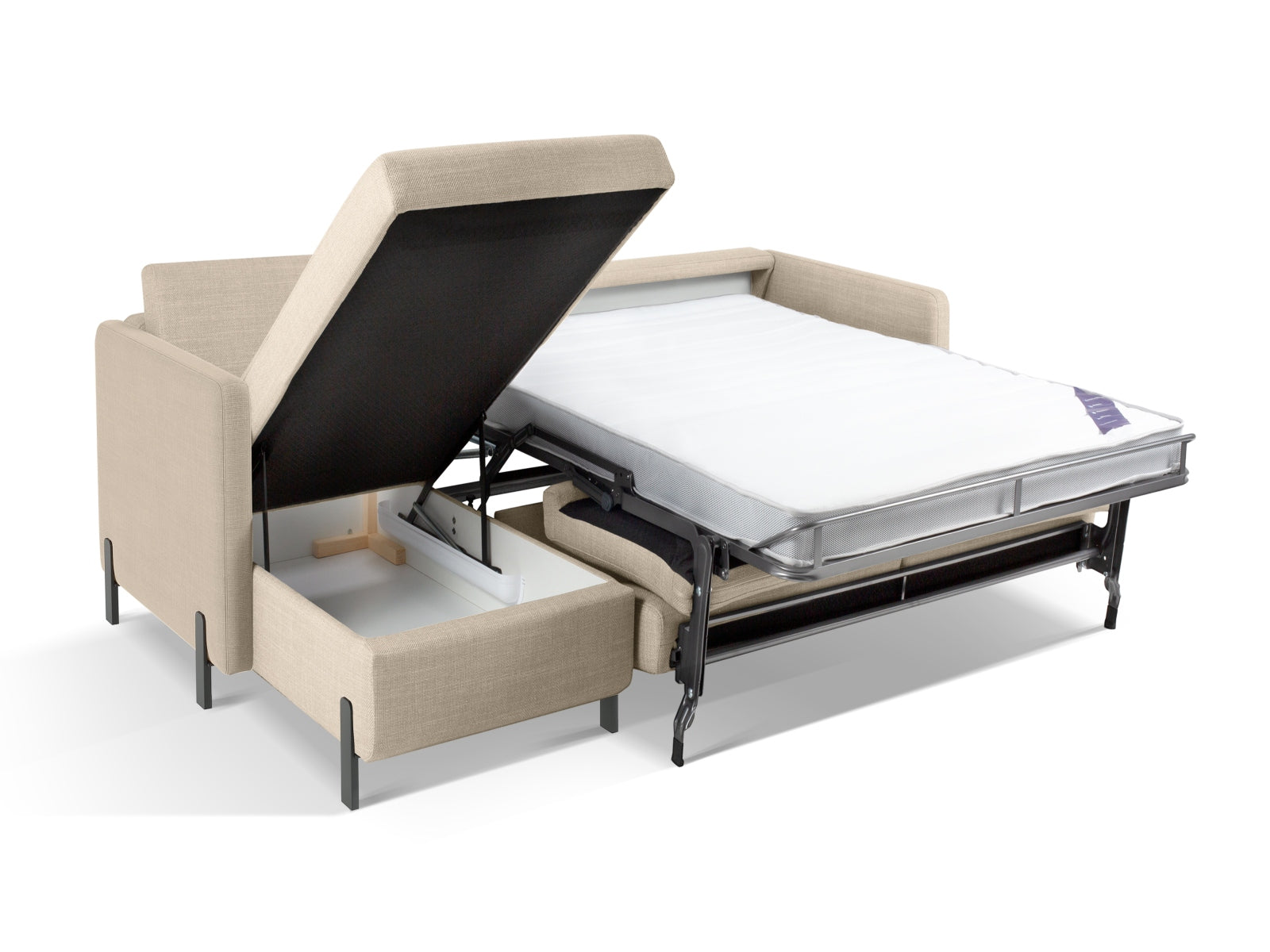 Beige Ecksofa Gloria links, 5-Sitzer mit praktischer Schlaffunktion und Stauraum, perfekt für gemütliche Abende und stilvolle Einrichtung.