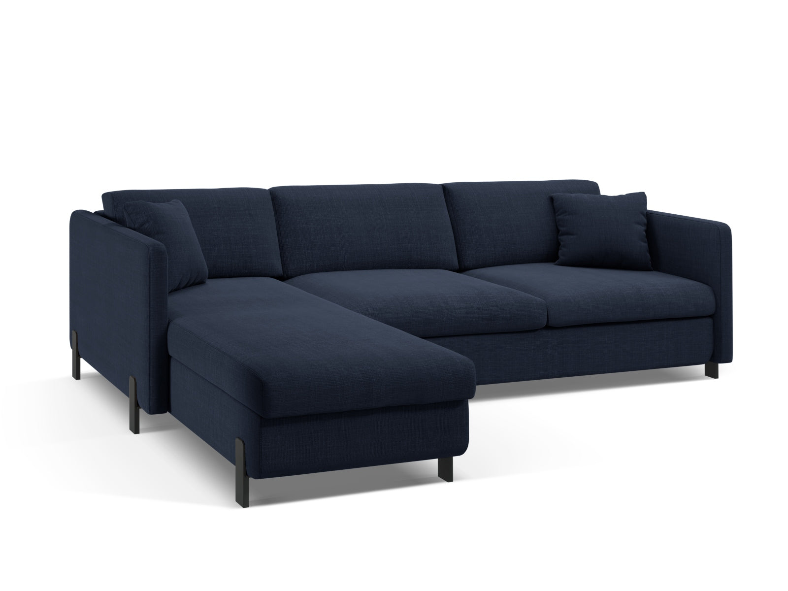 Elegantes 5-Sitzer Ecksofa links in Blau von Micadoni, ausgestattet mit Schlaffunktion und praktischem Stauraum für vielseitige Nutzung.