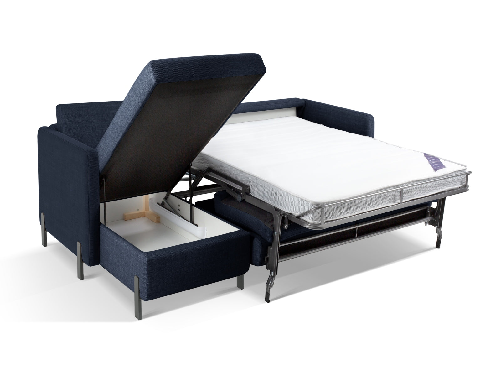 Stylisches, linksseitiges Ecksofa in Blau von Micadoni, 5-Sitzer mit cleverer Schlaffunktion und integriertem Stauraum für optimalen Komfort.