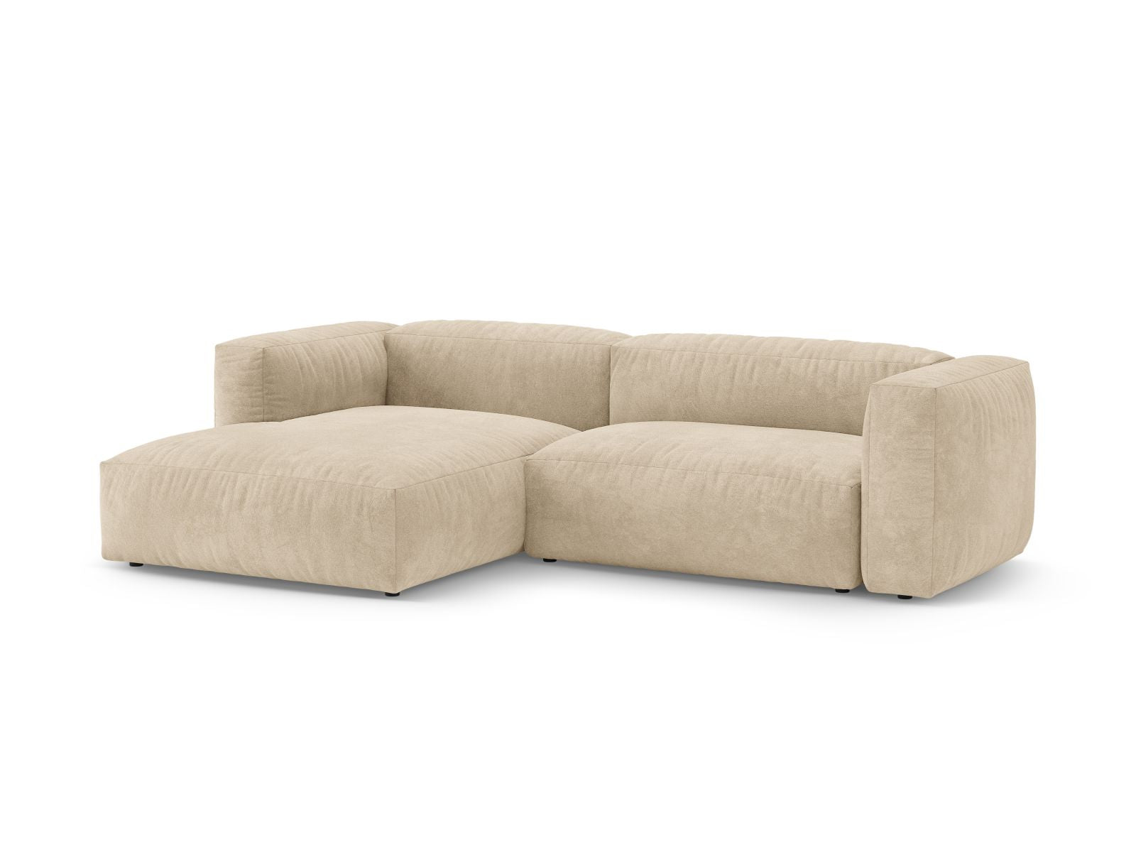 Stylisches 4-Sitzer Ecksofa Martina in Light Beige-Vogue mit praktischer Schlaffunktion, ideal für gemütliche Abende und Gästeübernachtungen.