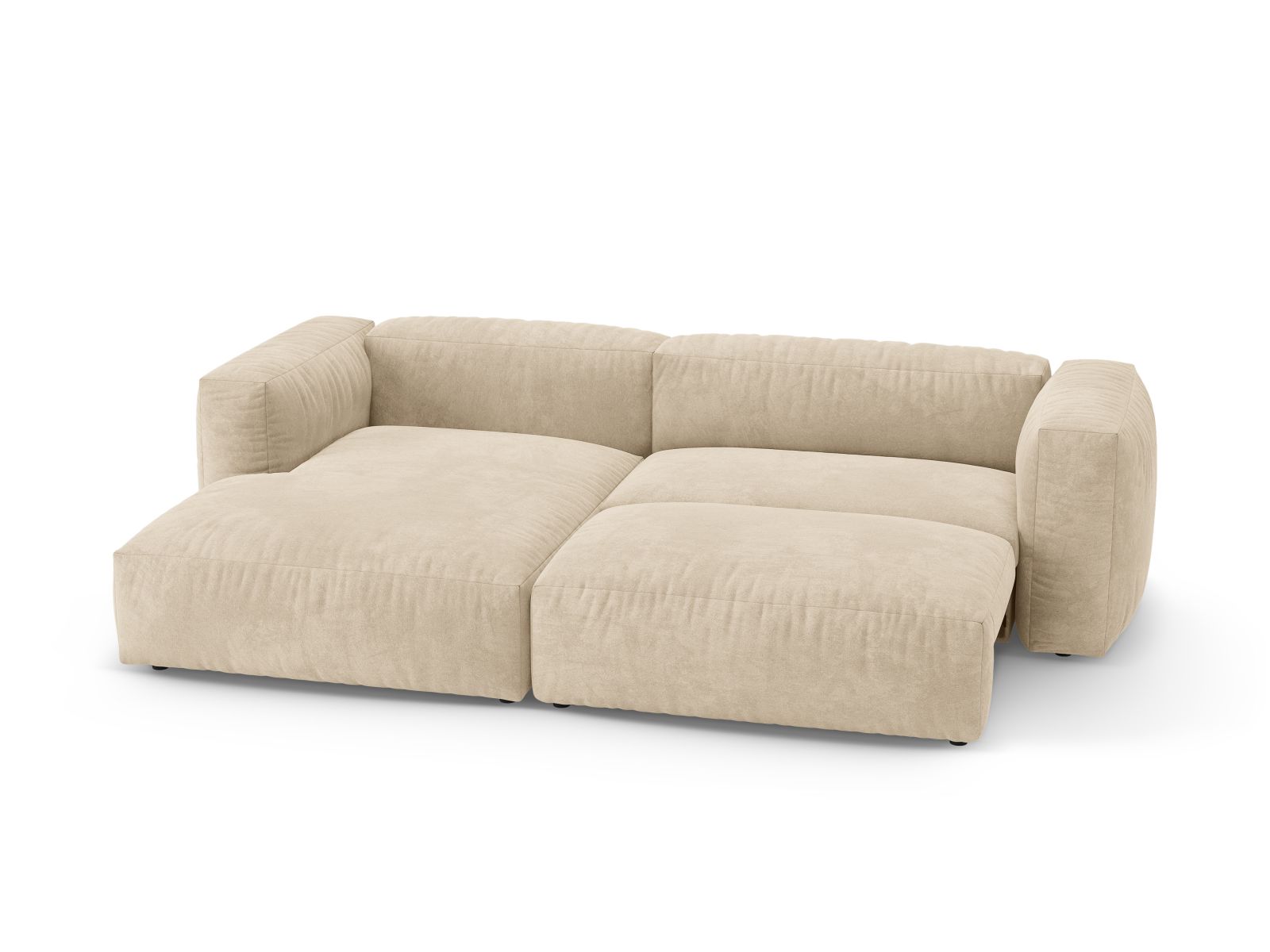Modernes 4-Sitzer Ecksofa Martina in sanftem Beige, ideal für stilvolle Wohnräume und mit praktischer Schlaffunktion für Gäste.