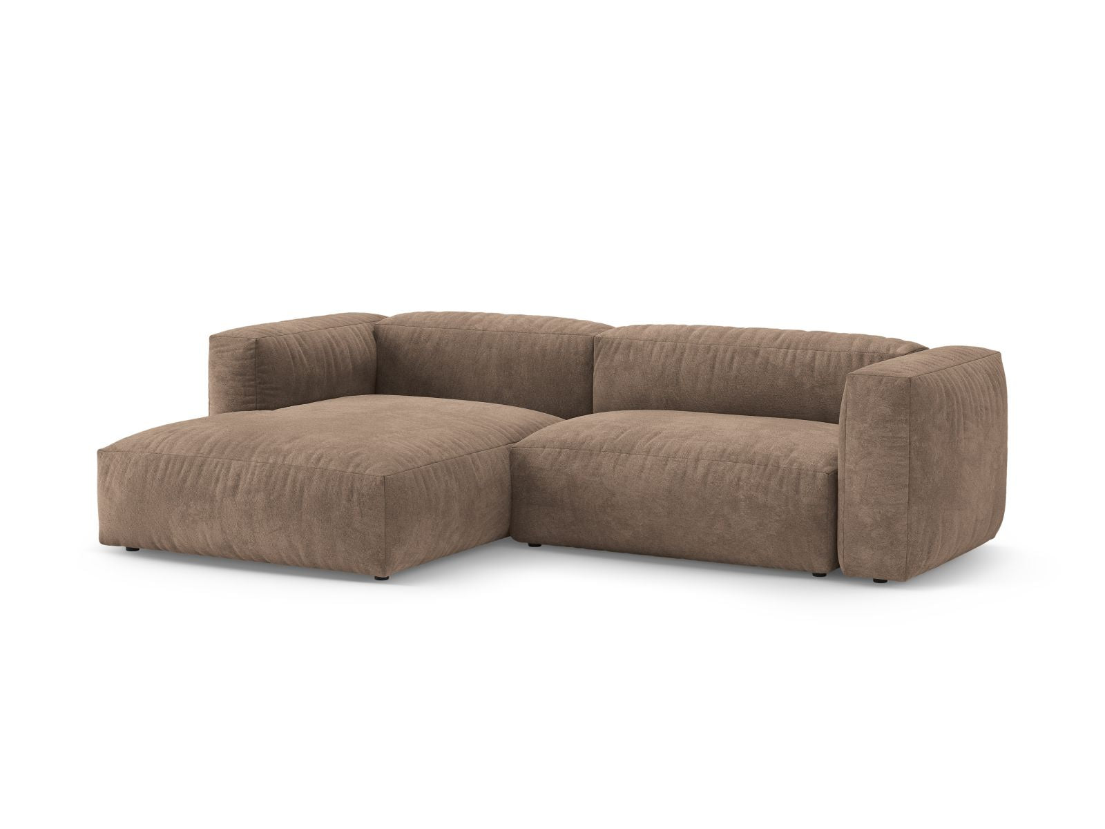 Elegantes 4-Sitzer Ecksofa Martina in Dunkelbeige mit Schlaffunktion, ideal für stilvolle Wohnräume und entspannte Nächte.