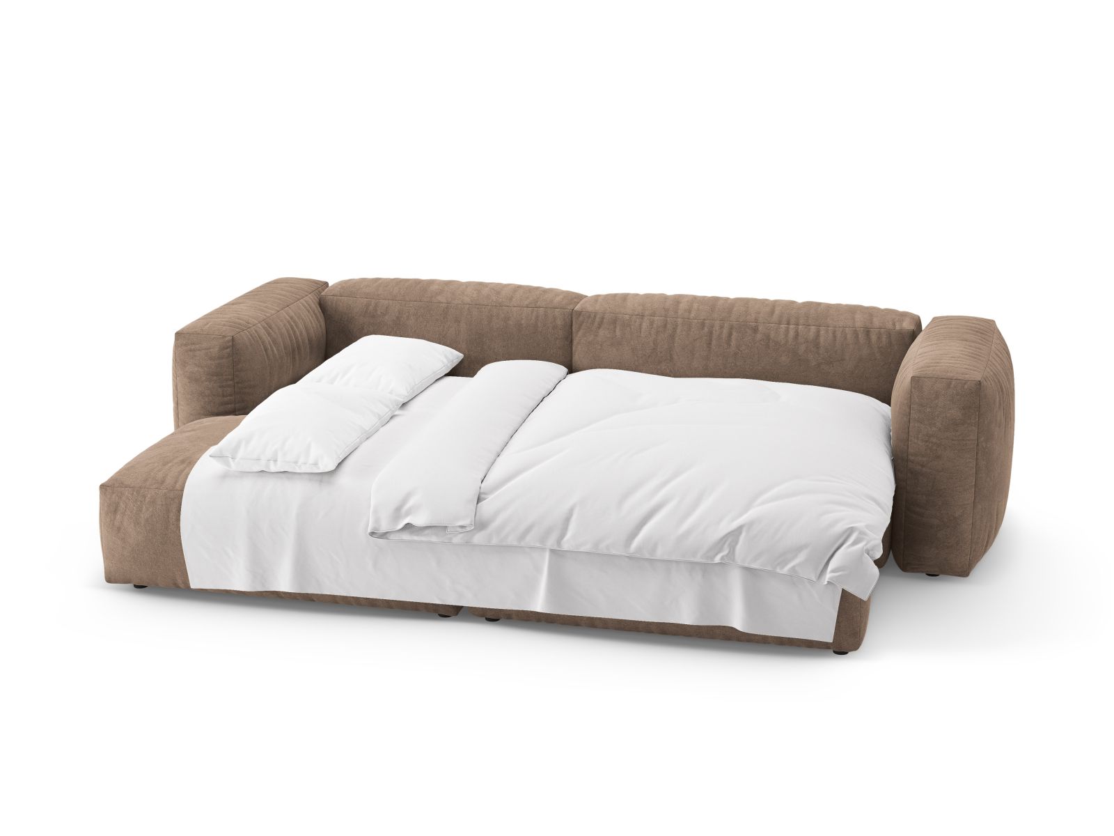 Modernes 4-Sitzer Ecksofa Martina in edlem Dunkelbeige, perfekt für gemütliche Abende und als Schlafgelegenheit für Gäste.