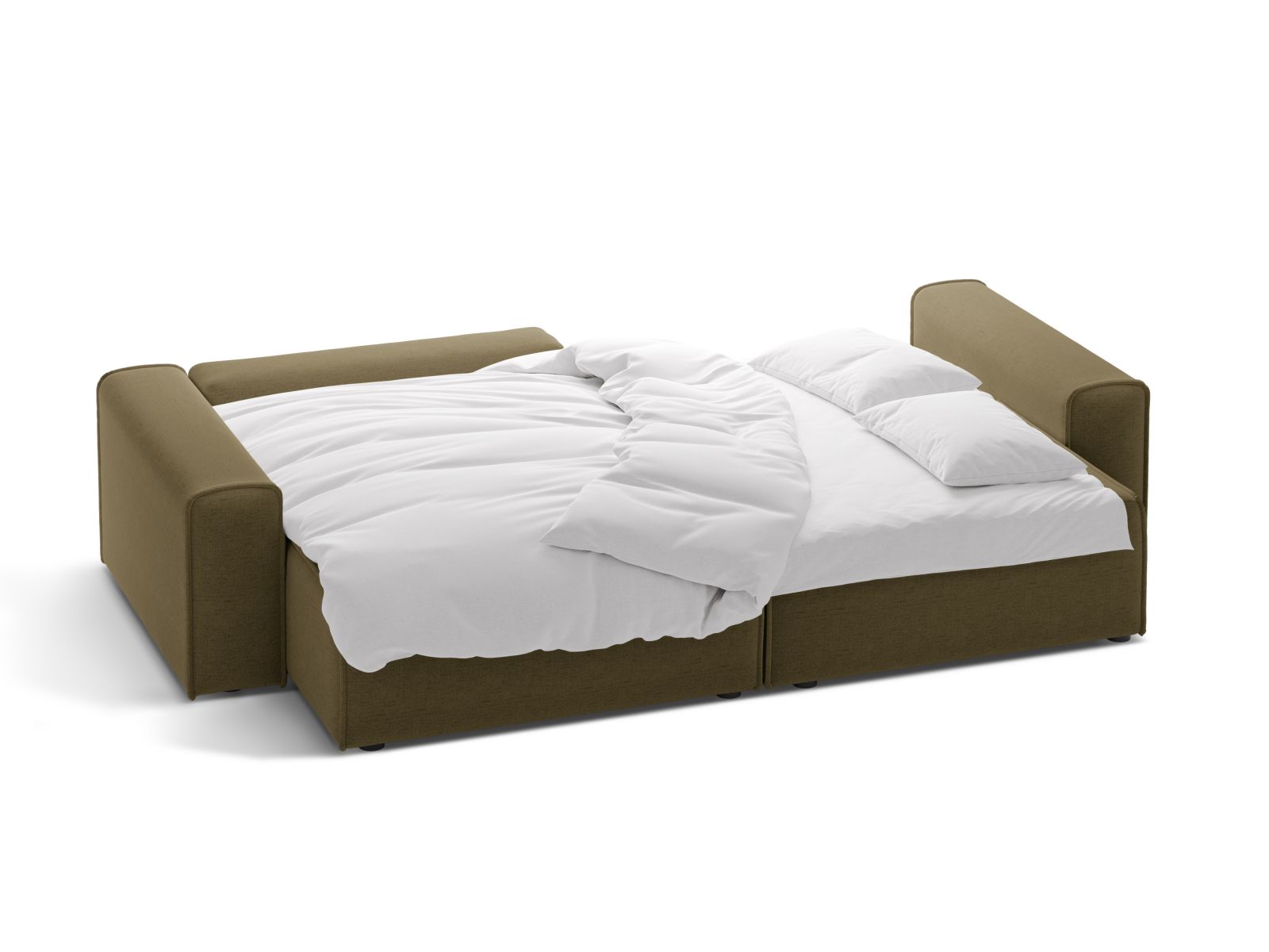 Modernes 3-Sitzer Ecksofa Victor in ansprechendem Grün, bietet Komfort und Funktionalität mit Schlaffunktion und integriertem Stauraum.