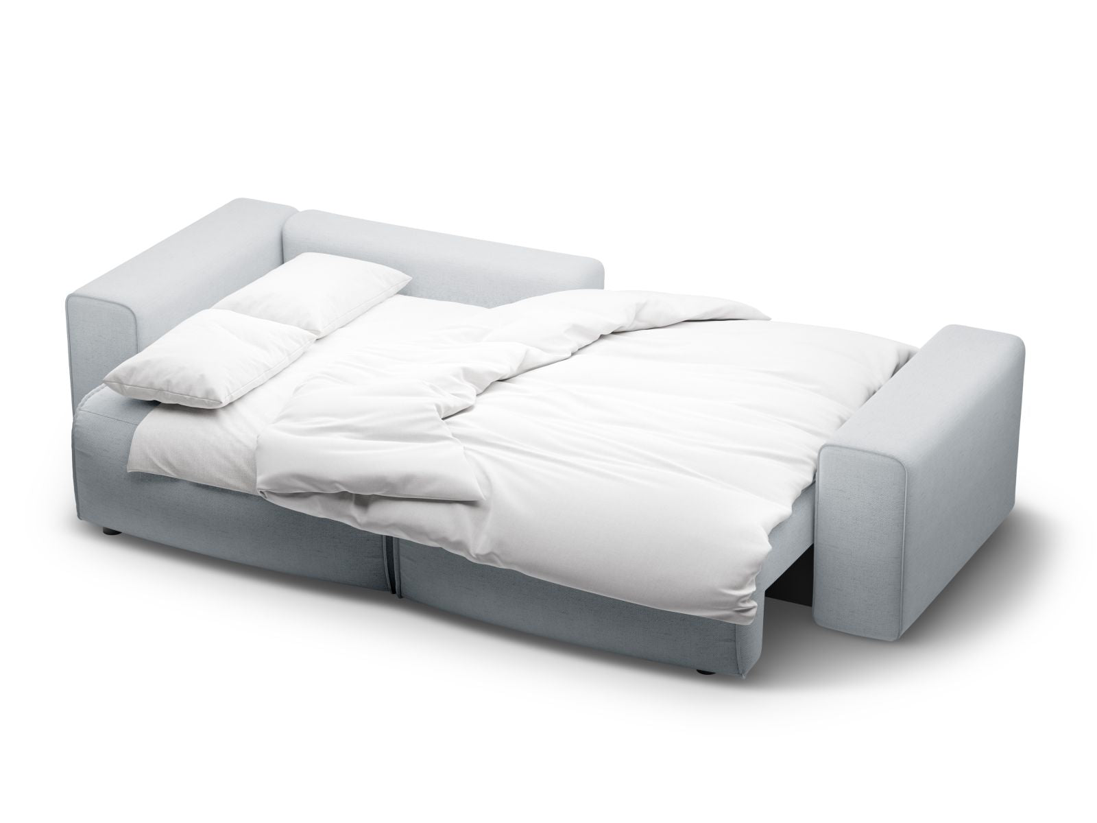 Modernes 3-Sitzer Ecksofa Victor in elegantem Grau, perfekt für kompakte Wohnräume, bietet eine bequeme Schlaffunktion und cleveren Stauraum.
