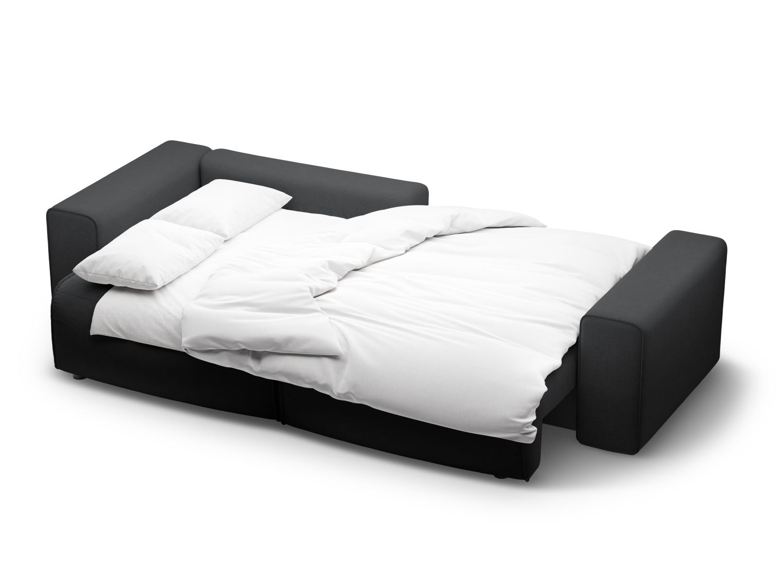 Elegantes 3-Sitzer Ecksofa Victor in Dunkelgrau, bietet Schlaffunktion und Stauraum für vielseitige Nutzung und Komfort im Wohnzimmer.