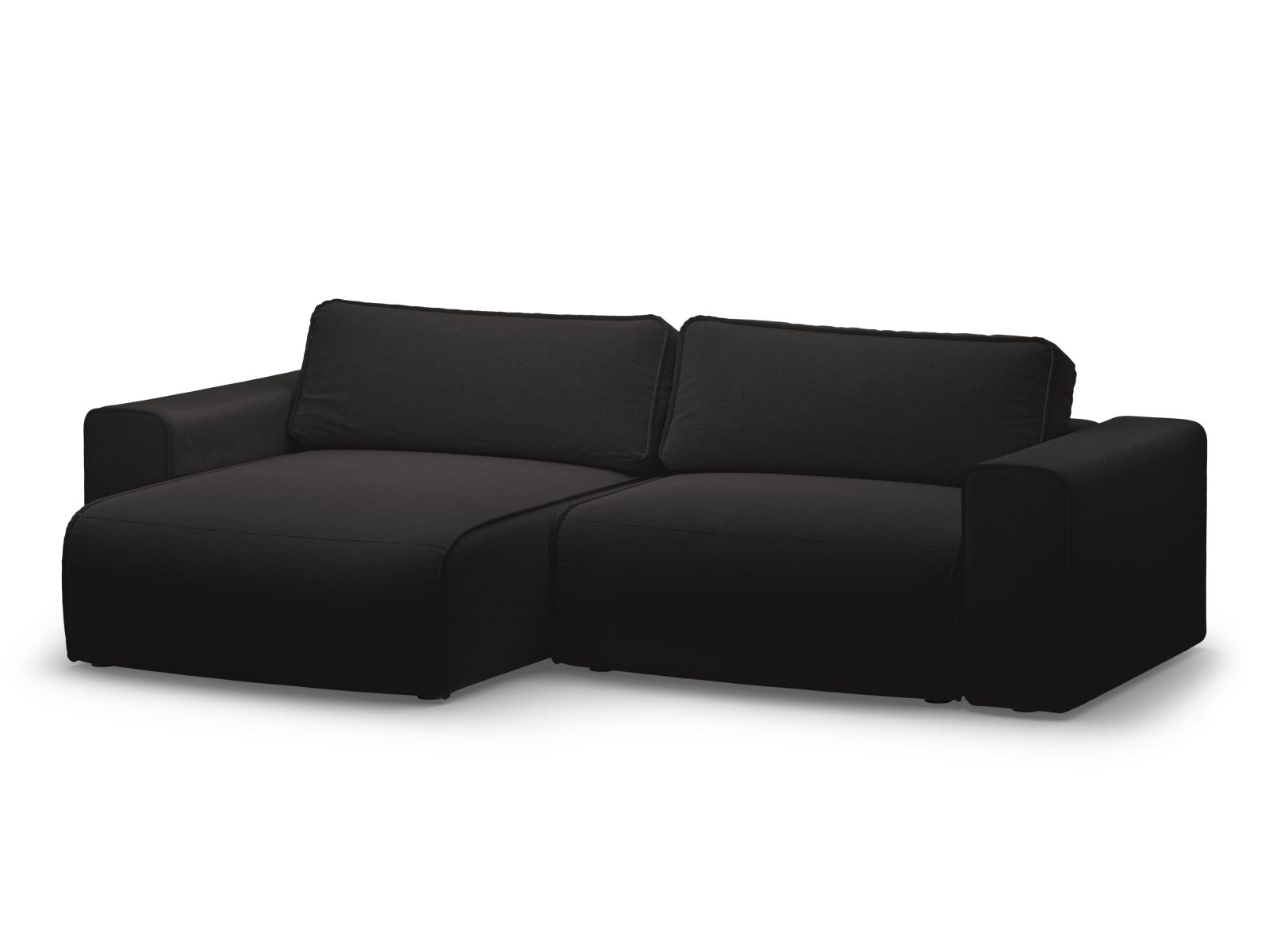 Elegantes 3-Sitzer Ecksofa Victor in Schwarz mit praktischer Schlaffunktion und Stauraum, ideal für moderne Wohnräume.
