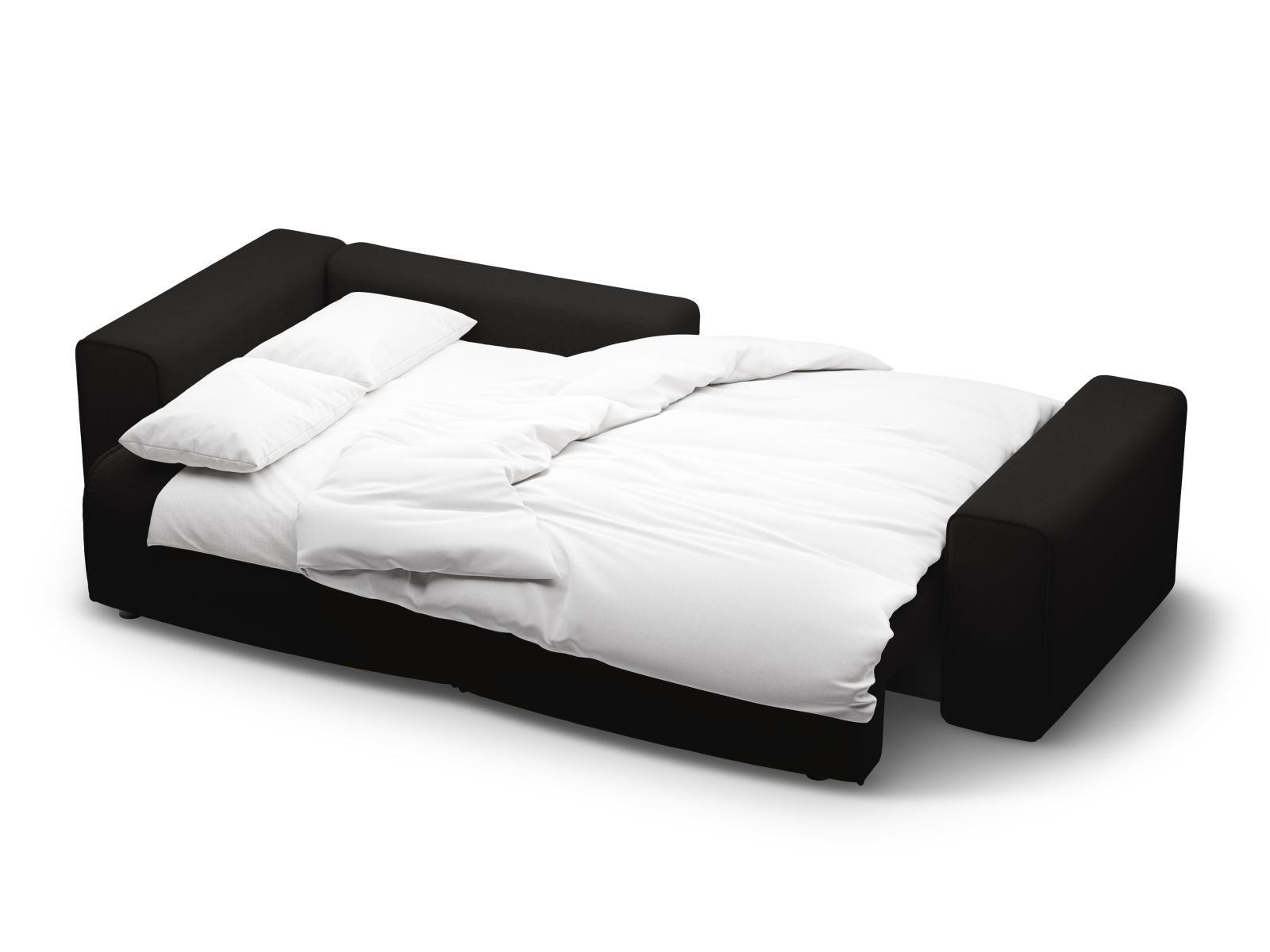 Stylisches 3-Sitzer Ecksofa Victor in zeitlosem Schwarz, perfekt für Gästeübernachtungen und mit cleverem Stauraum für Ihre Wohnaccessoires.