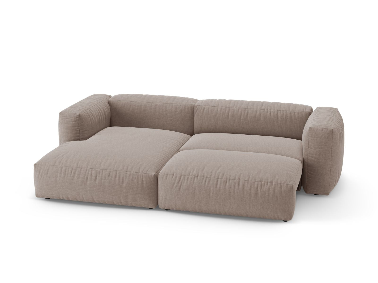 Stylisches 4-Sitzer Ecksofa Martina in edlem Dunkelbeige, ideal für Wohnräume, bietet praktische Bettfunktion für Übernachtungsgäste.