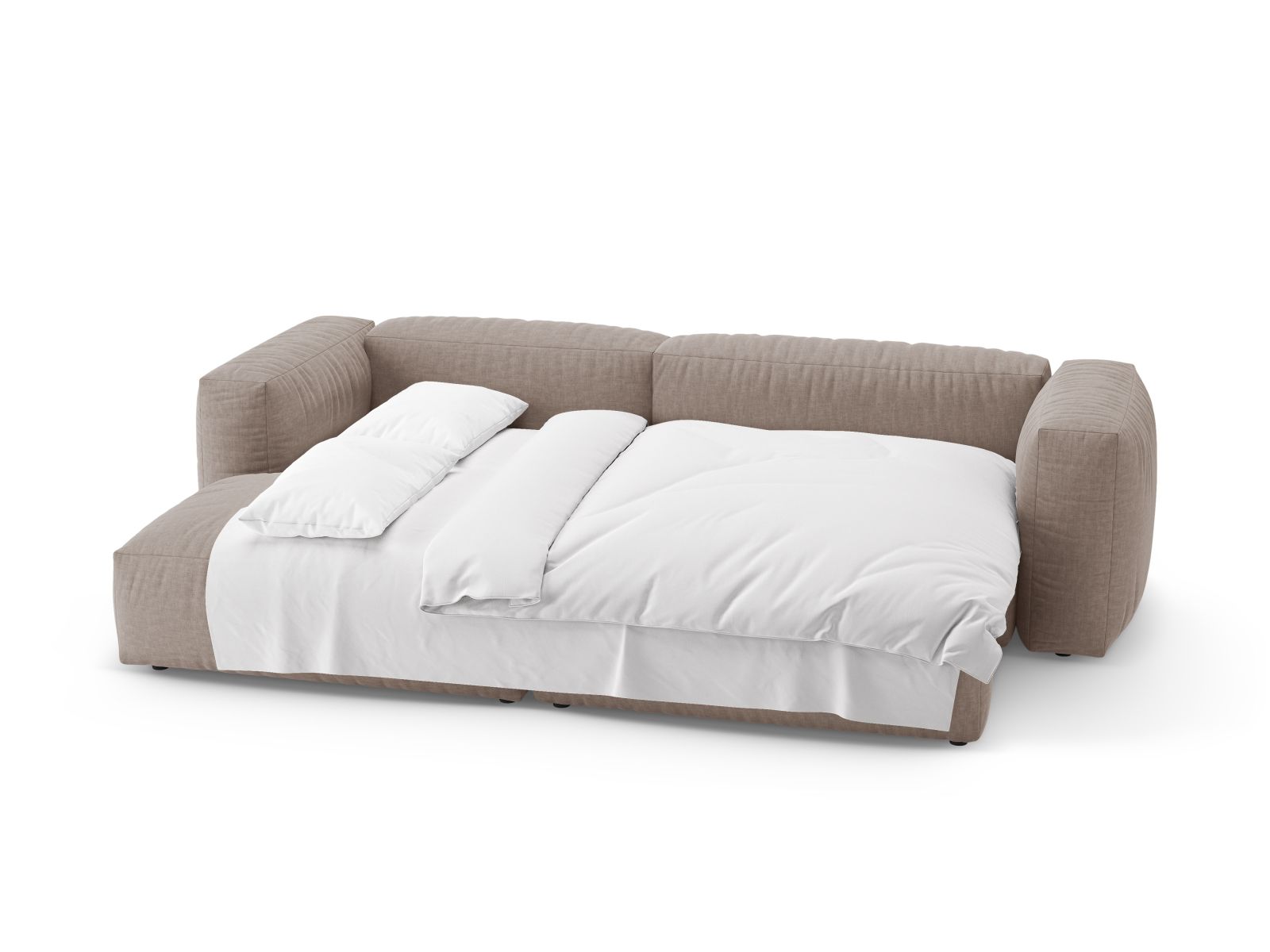 Modernes 4-Sitzer Ecksofa Martina in elegantem Dunkelbeige, perfekt für gemütliche Wohnräume, mit praktischer Bettfunktion für Gäste.