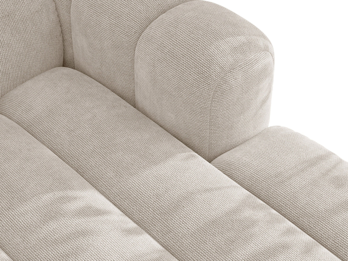 Lupine Ecksofa mit Bettfunktion und Stauraum links, Bezug aus Stoff Eden in Leichtes beige, schwarze Kunststoffbeine, Ecksofa-Form von Micadoni.