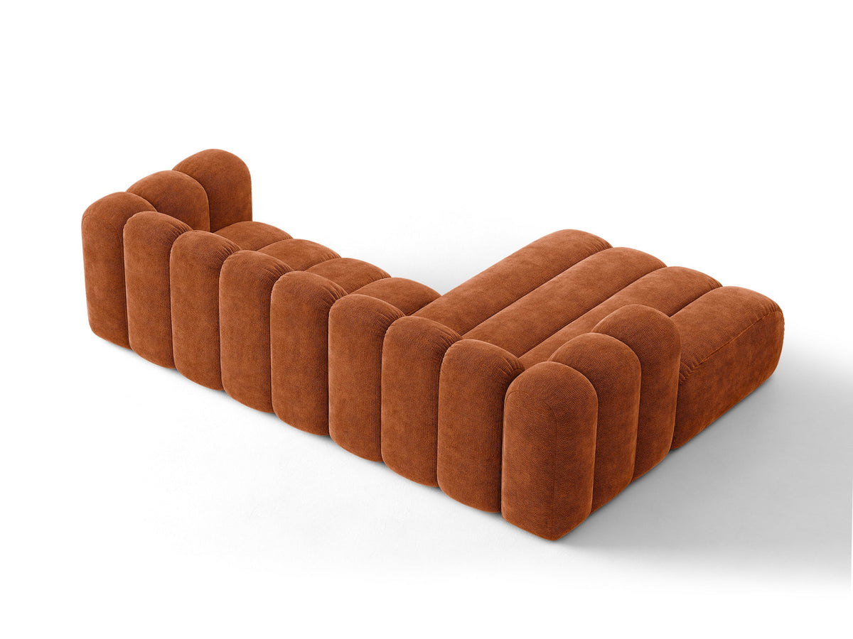 Lupine Ecksofa mit Bettfunktion und Stauraum links, Bezug aus Stoff Eden in Leichtes beige, schwarze Kunststoffbeine, Ecksofa-Form von Micadoni.