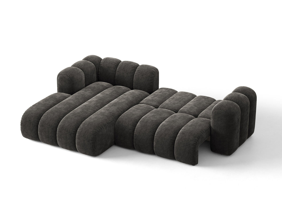 Lupine Ecksofa mit Bettfunktion und Stauraum links, Bezug aus Stoff Eden in Leichtes beige, schwarze Kunststoffbeine, Ecksofa-Form von Micadoni.