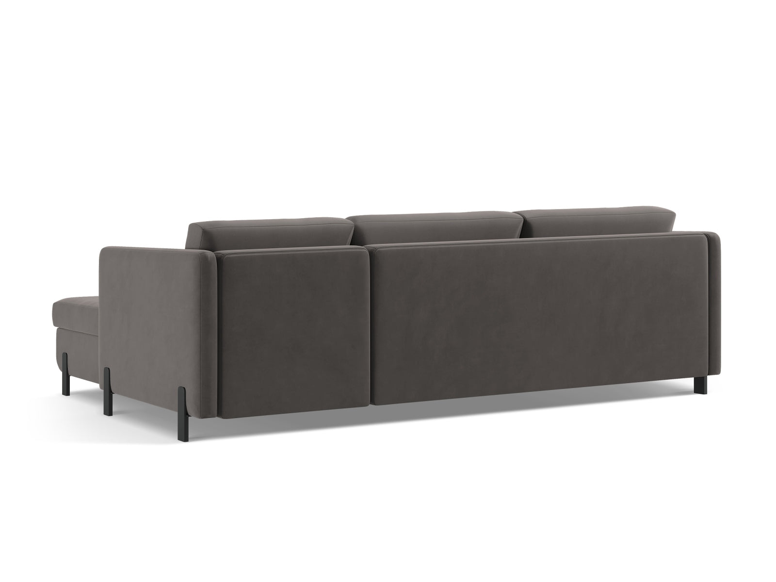 Stylisches 5-Sitzer Ecksofa Gloria Velour in Grau, linksseitig, mit Schlaffunktion und cleverem Stauraum für vielseitige Nutzung.