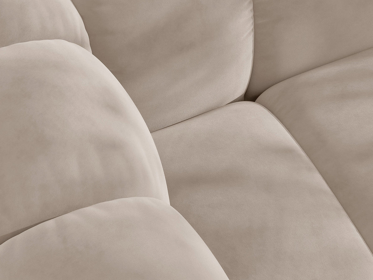 Lupine Ecksofa mit Bettfunktion und Stauraum links, Bezug aus Stoff Eden in Leichtes beige, schwarze Kunststoffbeine, Ecksofa-Form von Micadoni.