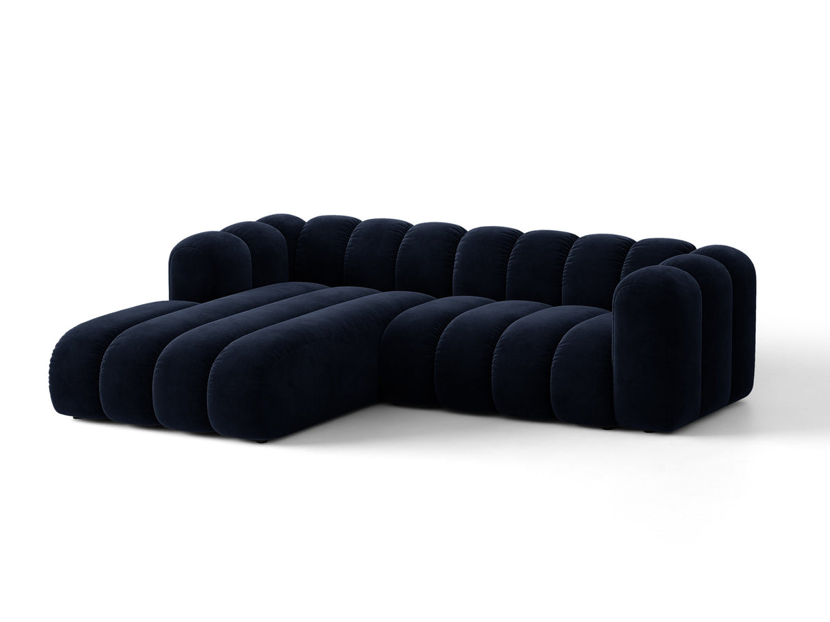 Lupine Ecksofa mit Bettfunktion und Stauraum links, Bezug aus Stoff Eden in Leichtes beige, schwarze Kunststoffbeine, Ecksofa-Form von Micadoni.