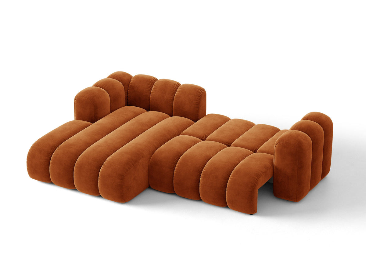 Lupine Ecksofa mit Bettfunktion und Stauraum links, Bezug aus Stoff Eden in Leichtes beige, schwarze Kunststoffbeine, Ecksofa-Form von Micadoni.