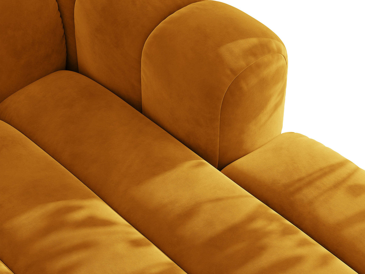 Lupine Ecksofa mit Bettfunktion und Stauraum links, Bezug aus Stoff Eden in Leichtes beige, schwarze Kunststoffbeine, Ecksofa-Form von Micadoni.