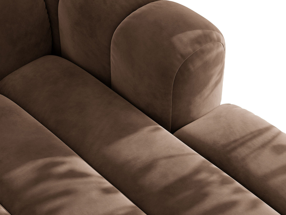 Lupine Ecksofa mit Bettfunktion und Stauraum links, Bezug aus Stoff Eden in Leichtes beige, schwarze Kunststoffbeine, Ecksofa-Form von Micadoni.