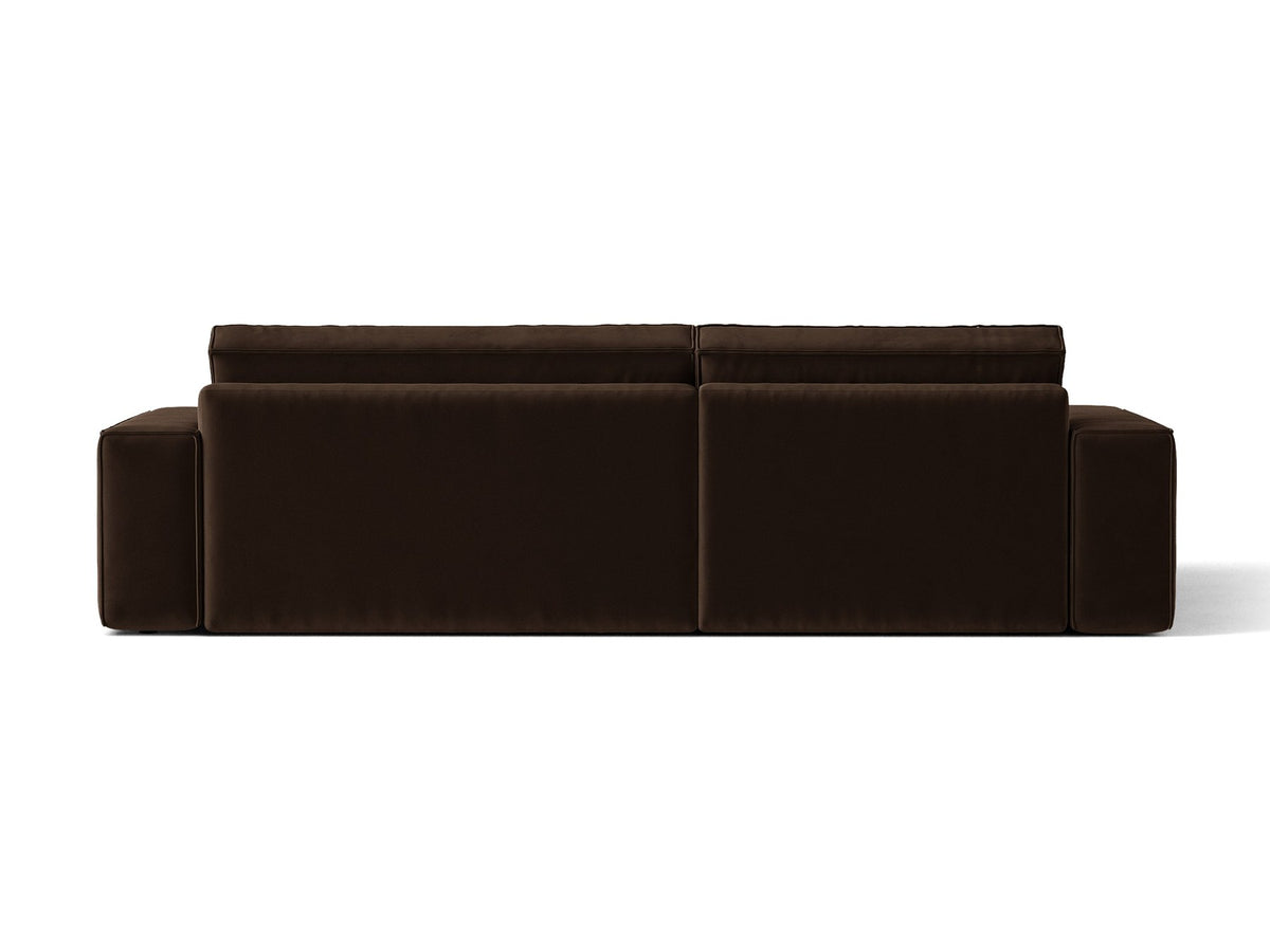 Braunes Ecksofa Jodie von Micadoni mit linker Ausrichtung, Baloo-Stoffbezug, schwarzen Kunststoffbeinen und ausklappbarem Bettkasten.