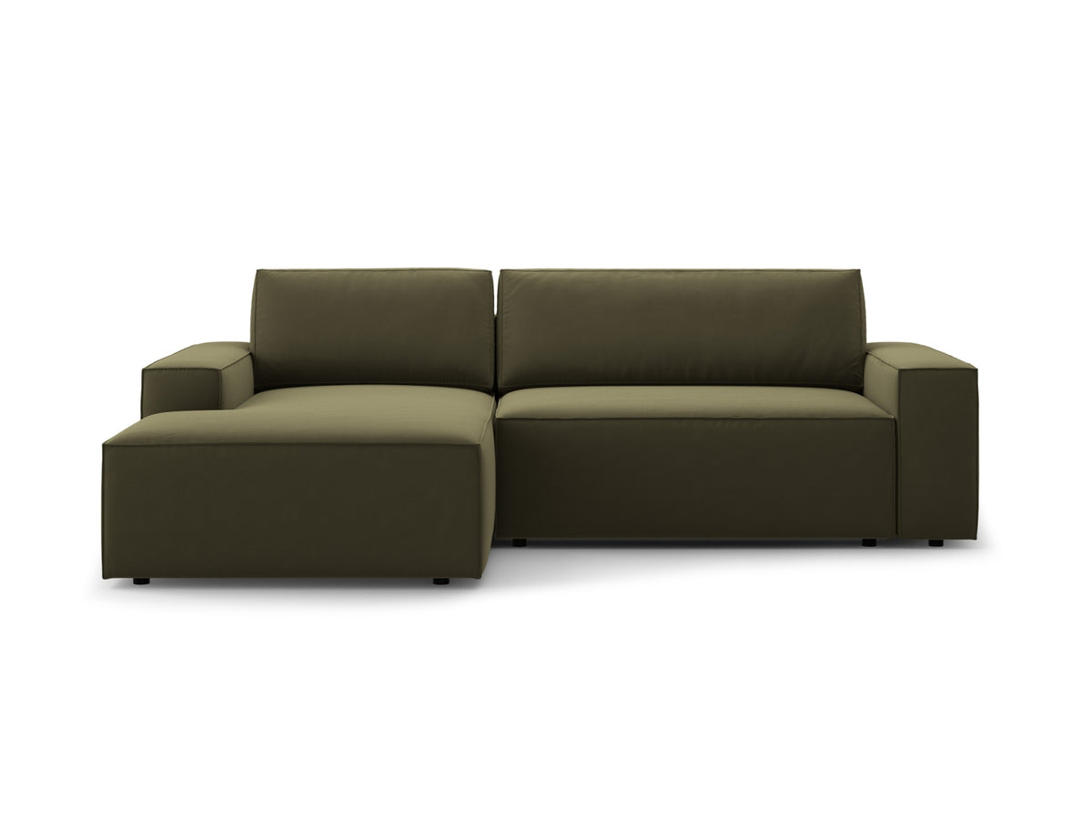 Jodie Velour Ecksofa links mit Schlaffunktion und Stauraumbox 3 Sitzer in Green-Bluvel präsentiert im Onlineshop von KAQTU Design AG. Bettsofa links ist von Micadoni