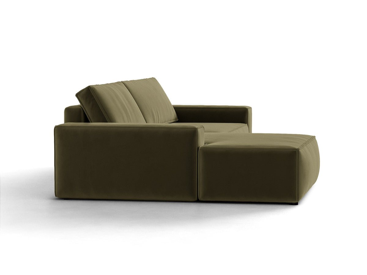 Jodie Velour Ecksofa links mit Schlaffunktion und Stauraumbox 3 Sitzer in Green-Bluvel präsentiert im Onlineshop von KAQTU Design AG. Bettsofa links ist von Micadoni