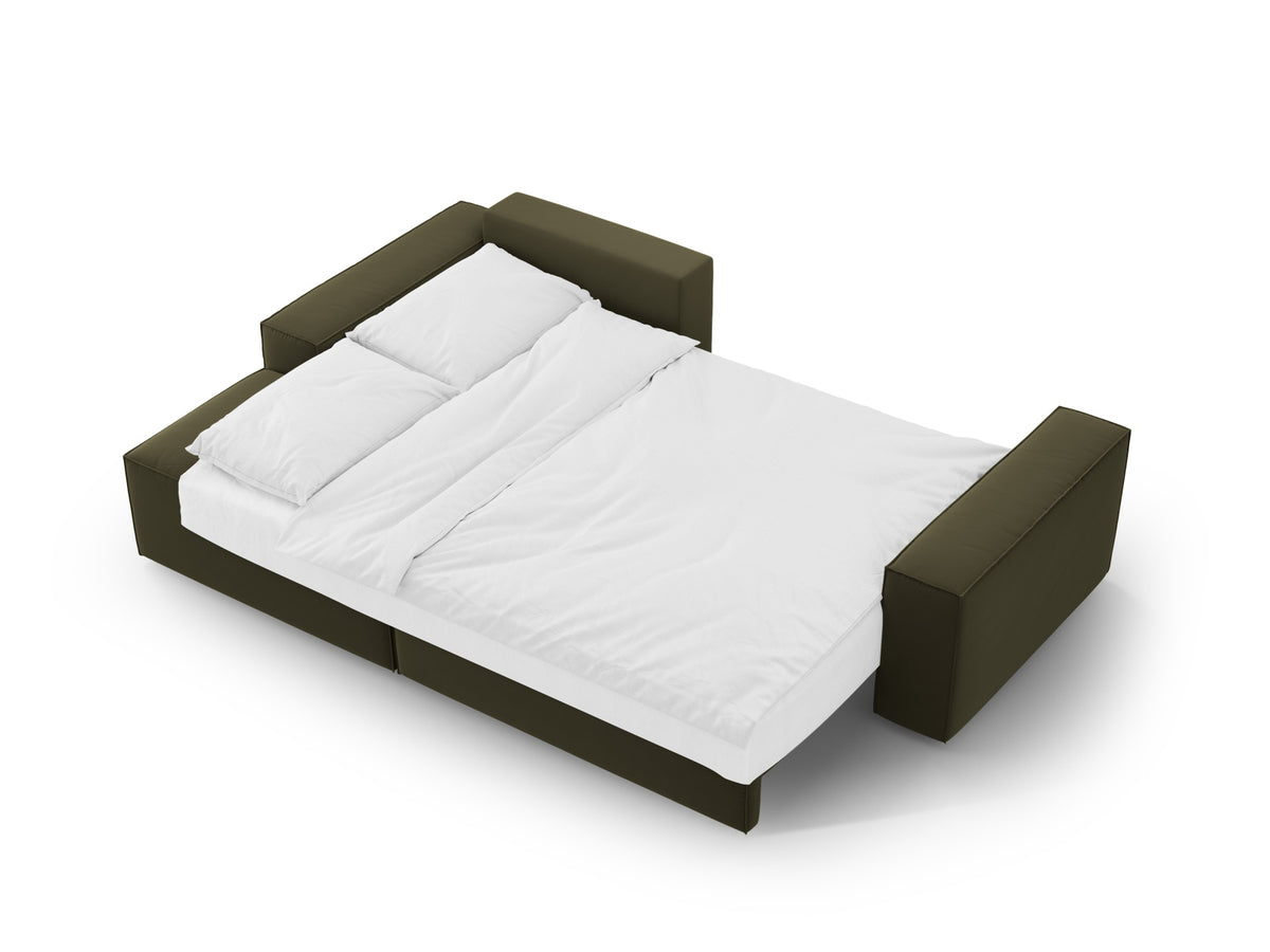 Jodie Velour Ecksofa links mit Schlaffunktion und Stauraumbox 3 Sitzer in Green-Bluvel präsentiert im Onlineshop von KAQTU Design AG. Bettsofa links ist von Micadoni