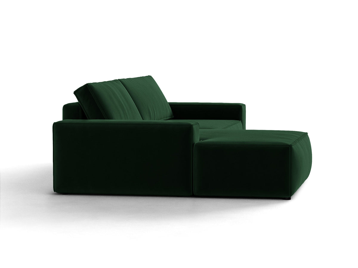 Jodie Velour Ecksofa links mit Schlaffunktion und Stauraumbox 3 Sitzer in Bottle Green-Bluvel präsentiert im Onlineshop von KAQTU Design AG. Bettsofa links ist von Micadoni