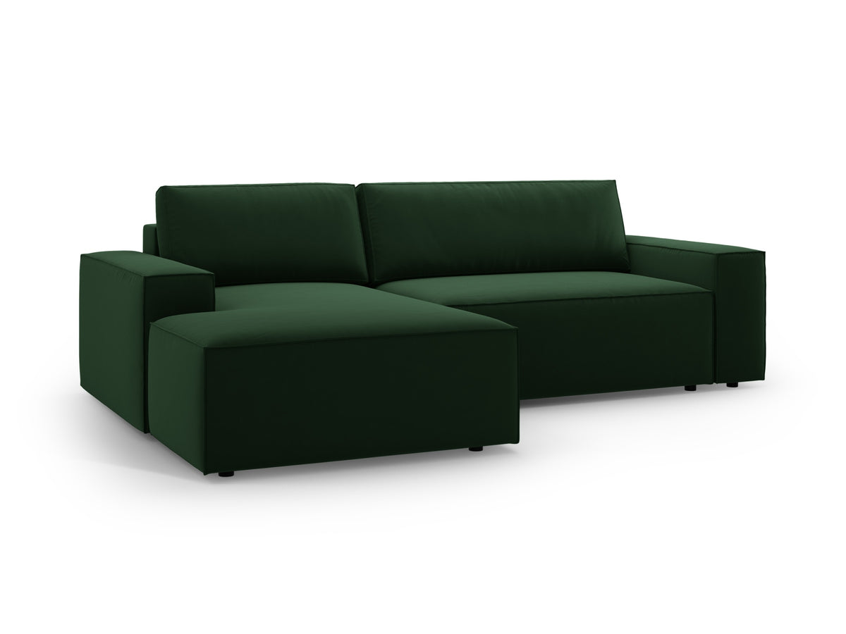 Jodie Velour Ecksofa links mit Schlaffunktion und Stauraumbox 3 Sitzer in Bottle Green-Bluvel präsentiert im Onlineshop von KAQTU Design AG. Bettsofa links ist von Micadoni