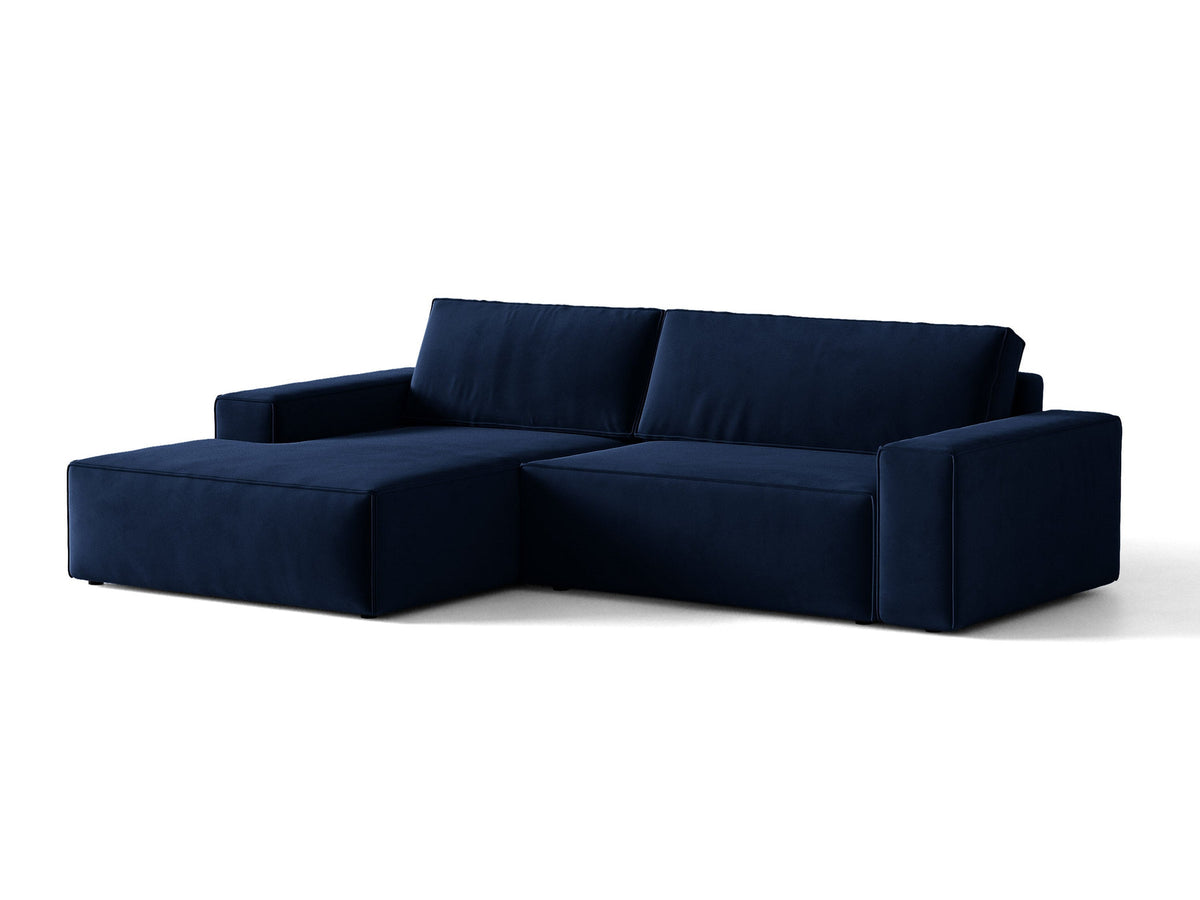 Jodie Velour Ecksofa links mit Schlaffunktion und Stauraumbox 3 Sitzer in Royal Blue-Bluvel präsentiert im Onlineshop von KAQTU Design AG. Bettsofa links ist von Micadoni