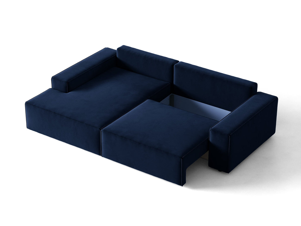 Jodie Velour Ecksofa links mit Schlaffunktion und Stauraumbox 3 Sitzer in Royal Blue-Bluvel präsentiert im Onlineshop von KAQTU Design AG. Bettsofa links ist von Micadoni