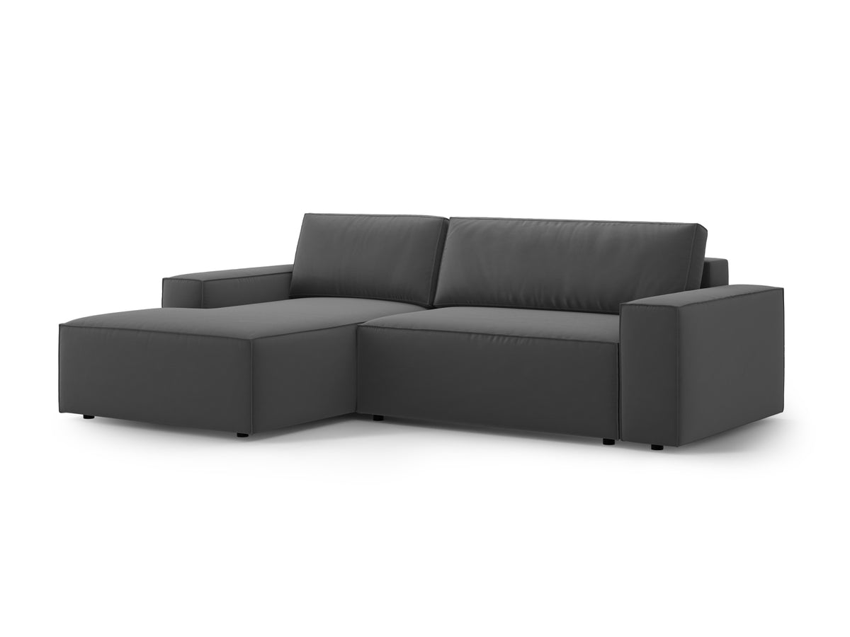 Jodie Velour Ecksofa links mit Schlaffunktion und Stauraumbox 3 Sitzer in Grey-Bluvel präsentiert im Onlineshop von KAQTU Design AG. Bettsofa links ist von Micadoni